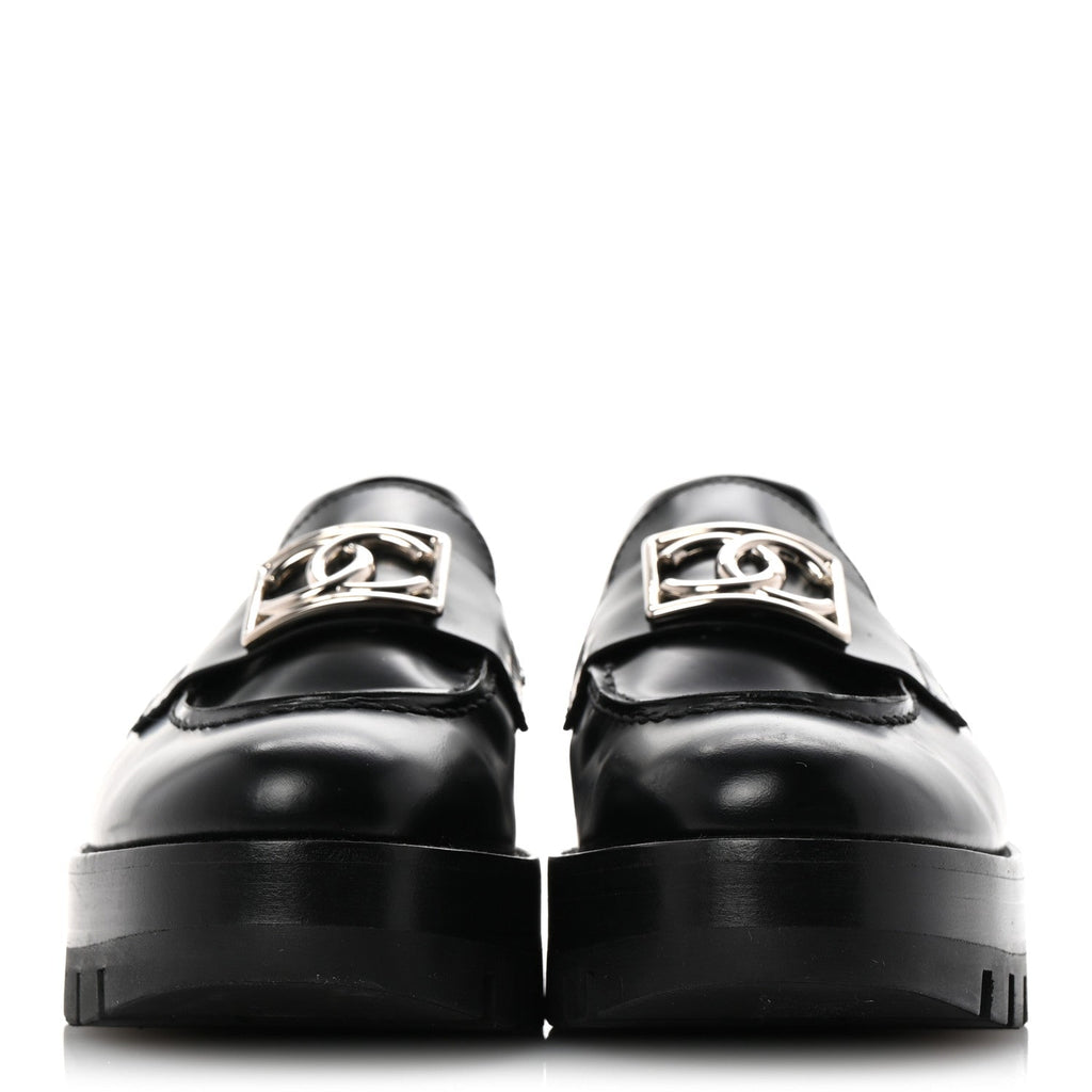 Calfskin Metal CC Loafers 36.5 Black