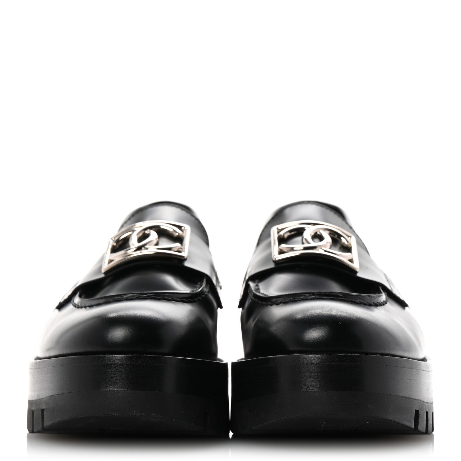 Calfskin Metal CC Loafers 36.5 Black
