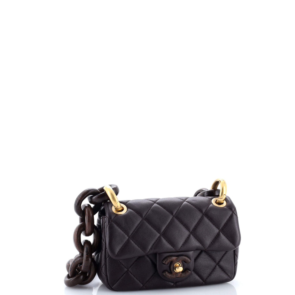Wenge Wood Flap Bag Quilted Lambskin Mini