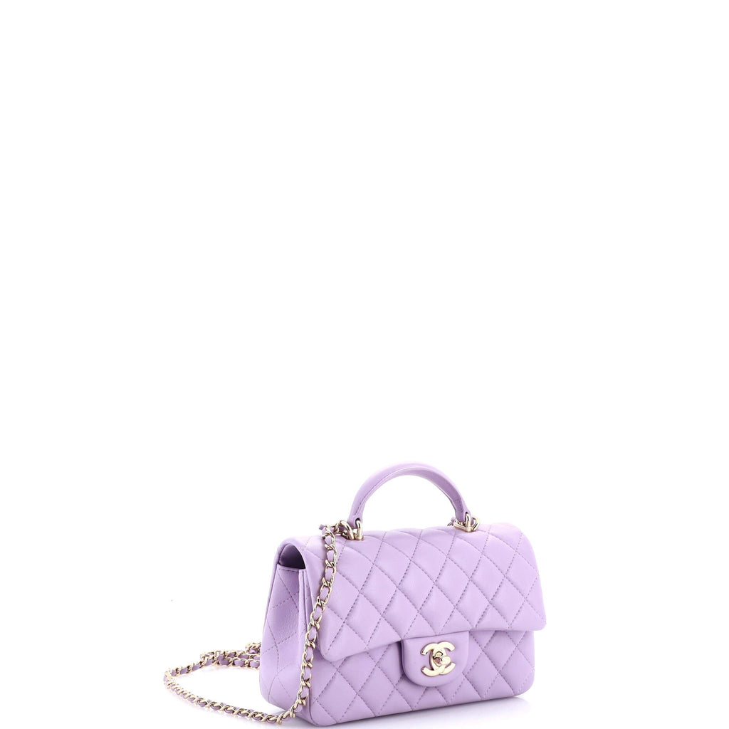 Classic Single Flap Top Handle Bag Quilted Lambskin Mini