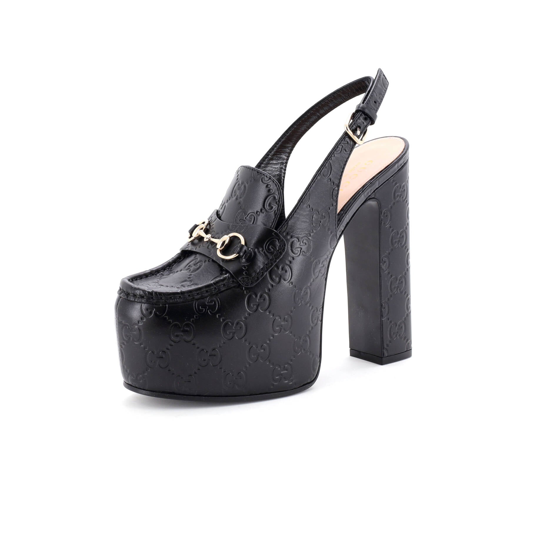 Women's Horsebit Platform Slingback Loafer Pumps GG Embossed Leather