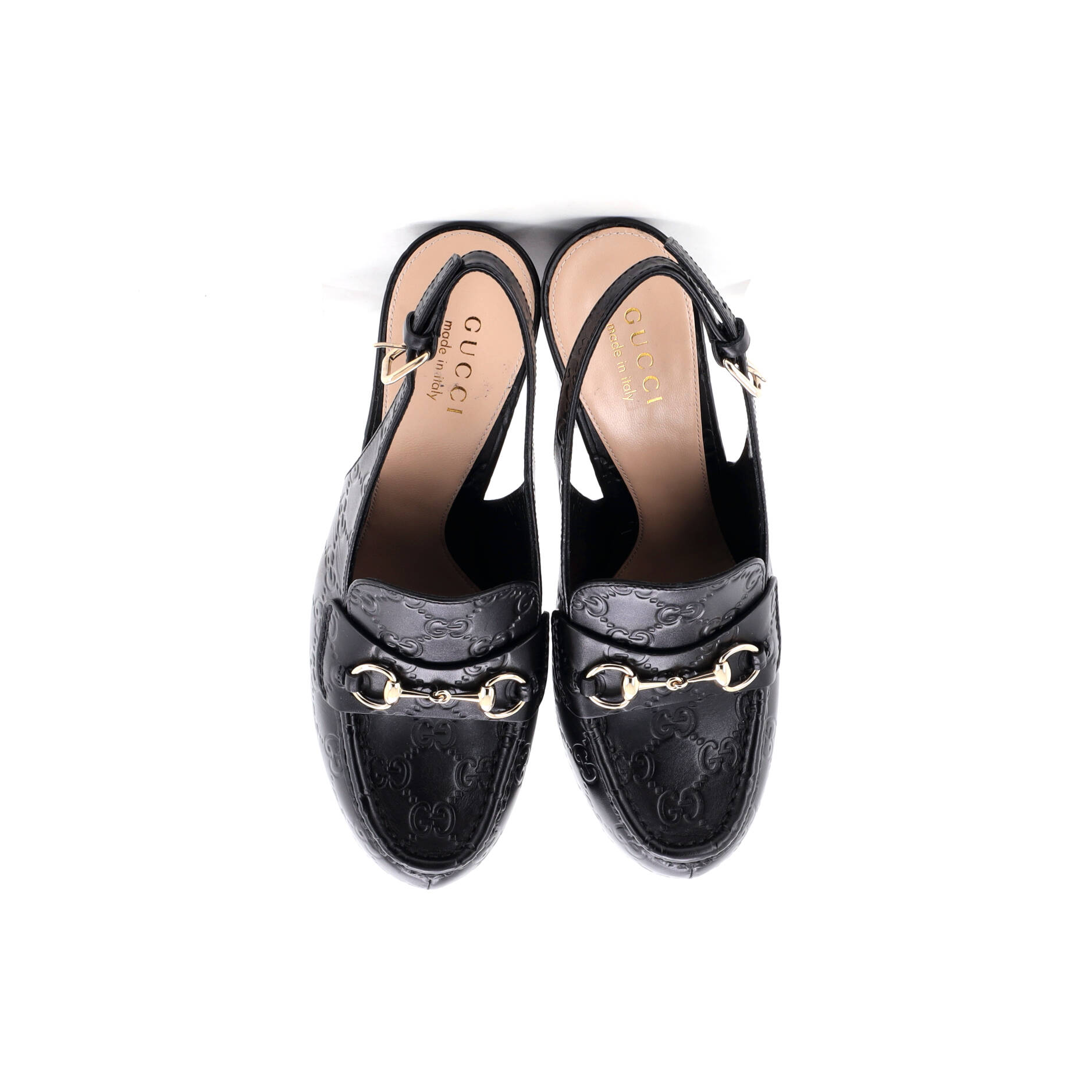 Women's Horsebit Platform Slingback Loafer Pumps GG Embossed Leather