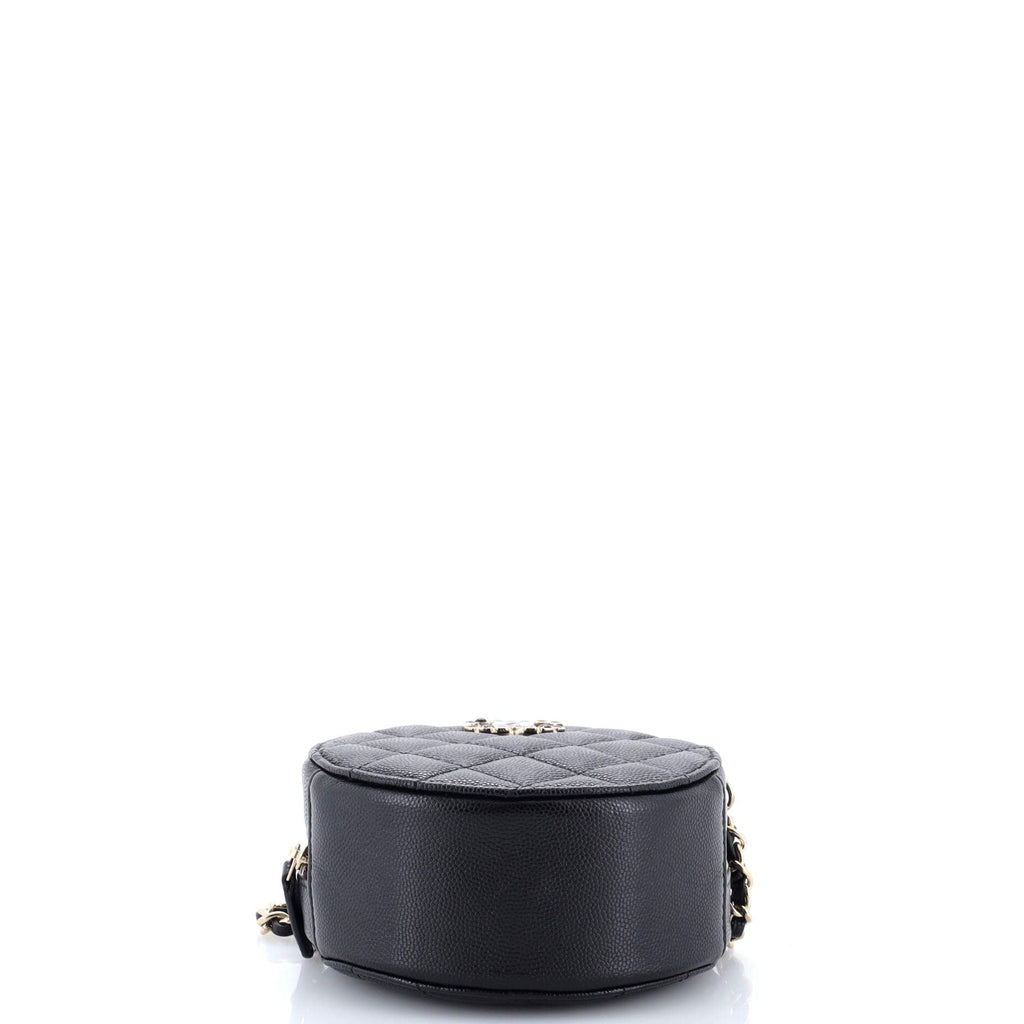 Round Clutch with Chain Quilted Caviar with Lacquered Metal