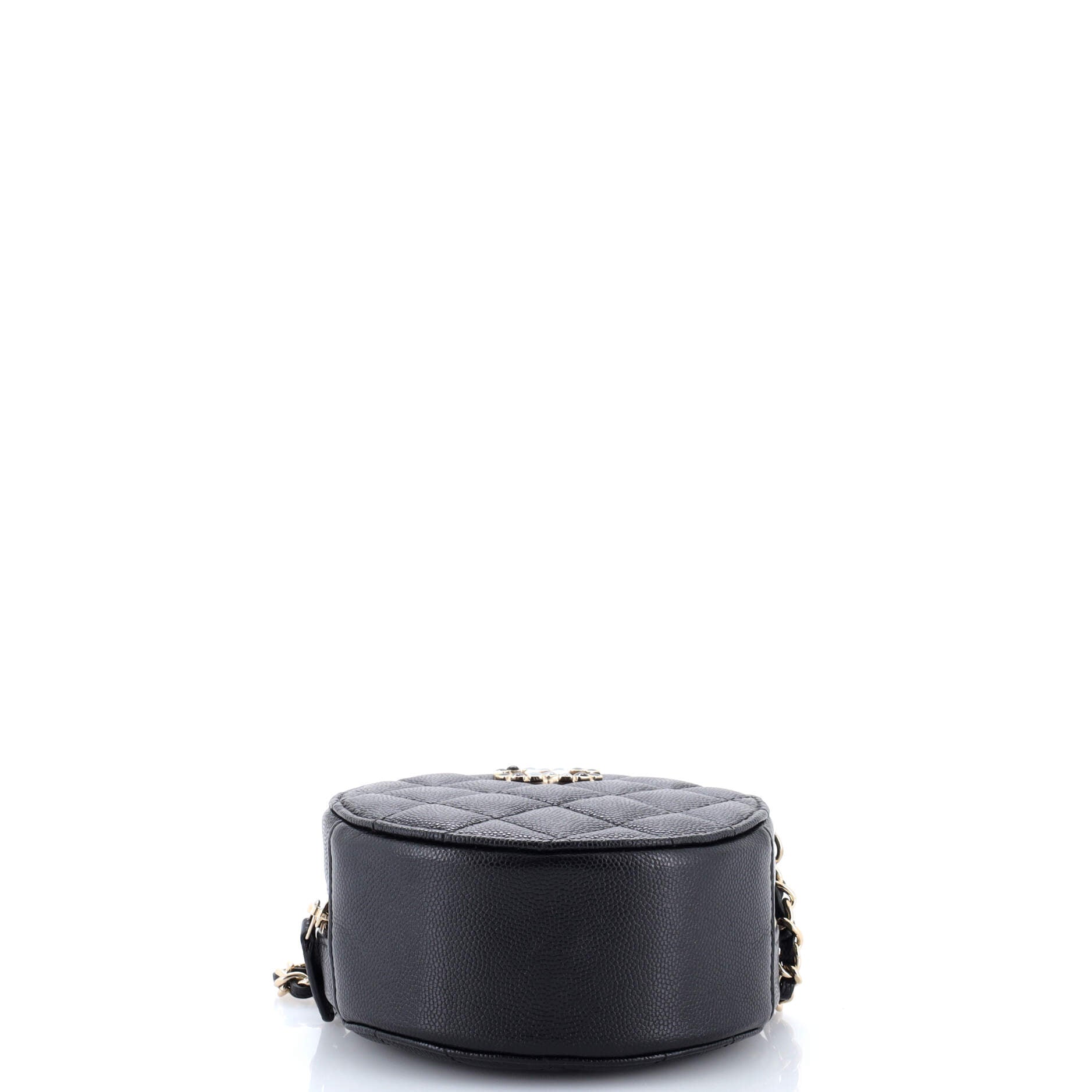 Round Clutch with Chain Quilted Caviar with Lacquered Metal