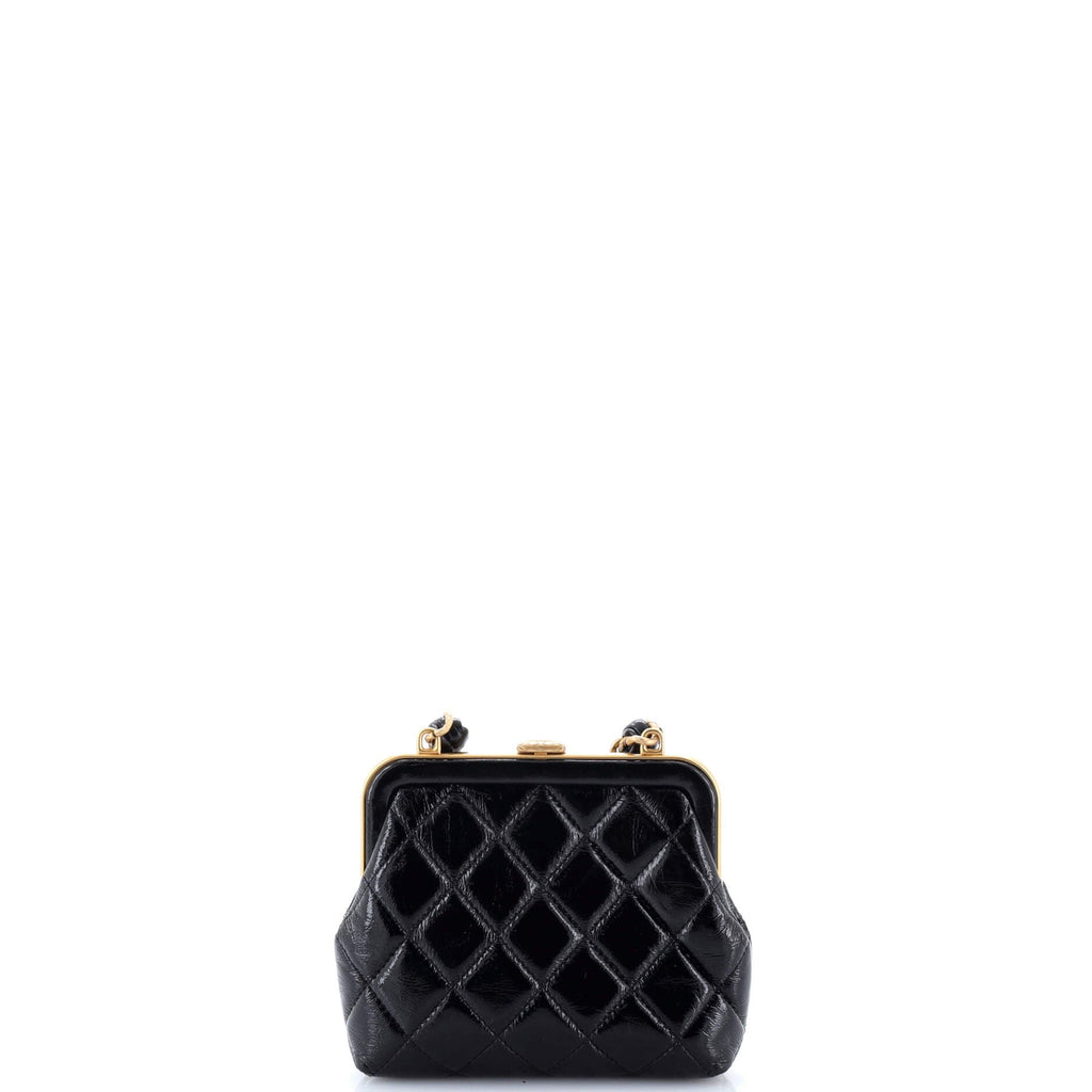 Bow Frame Clutch With Chain Quilted Patent with Lambskin Mini