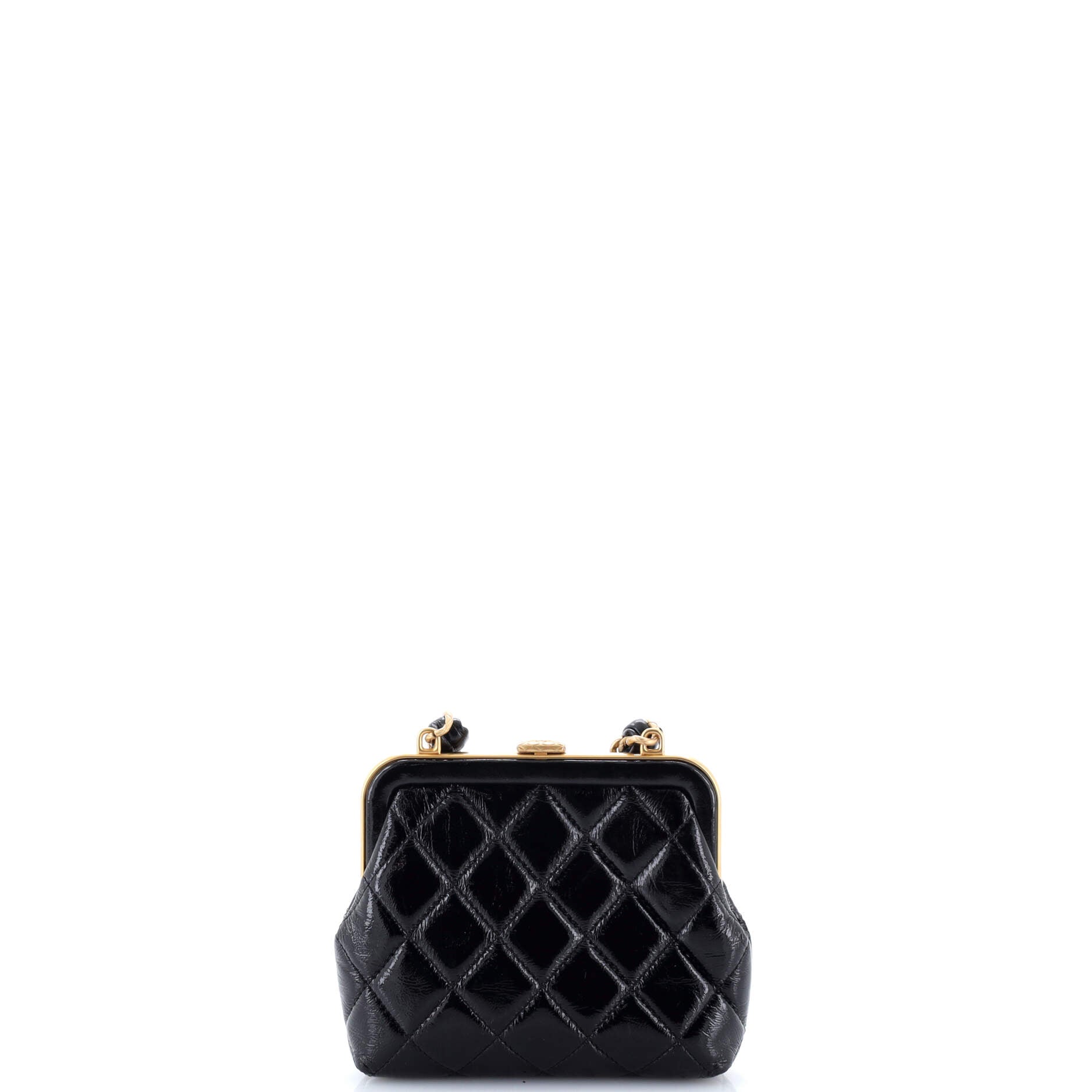 Bow Frame Clutch With Chain Quilted Patent with Lambskin Mini