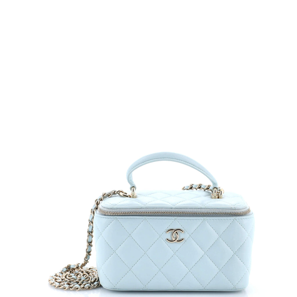 Classic Top Handle Vanity Case with Chain Quilted Lambskin Small