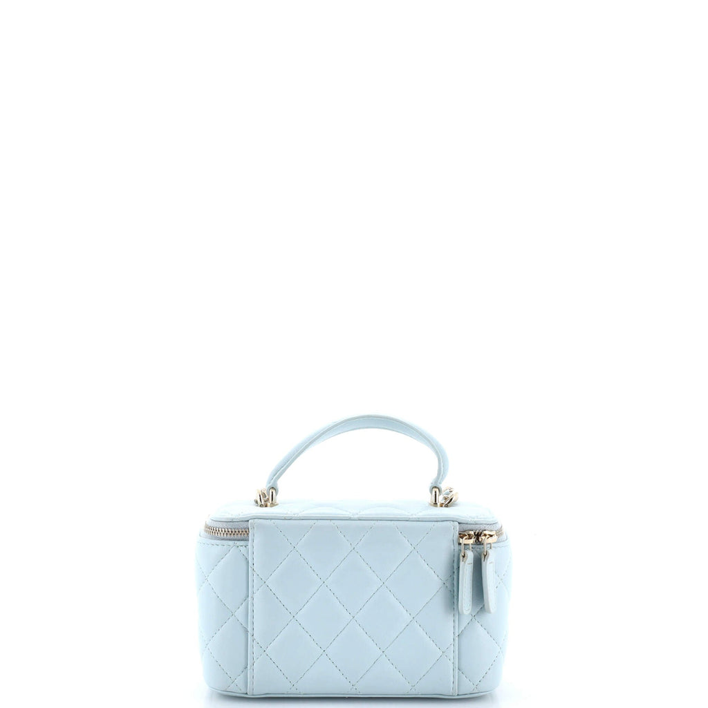 Classic Top Handle Vanity Case with Chain Quilted Lambskin Small