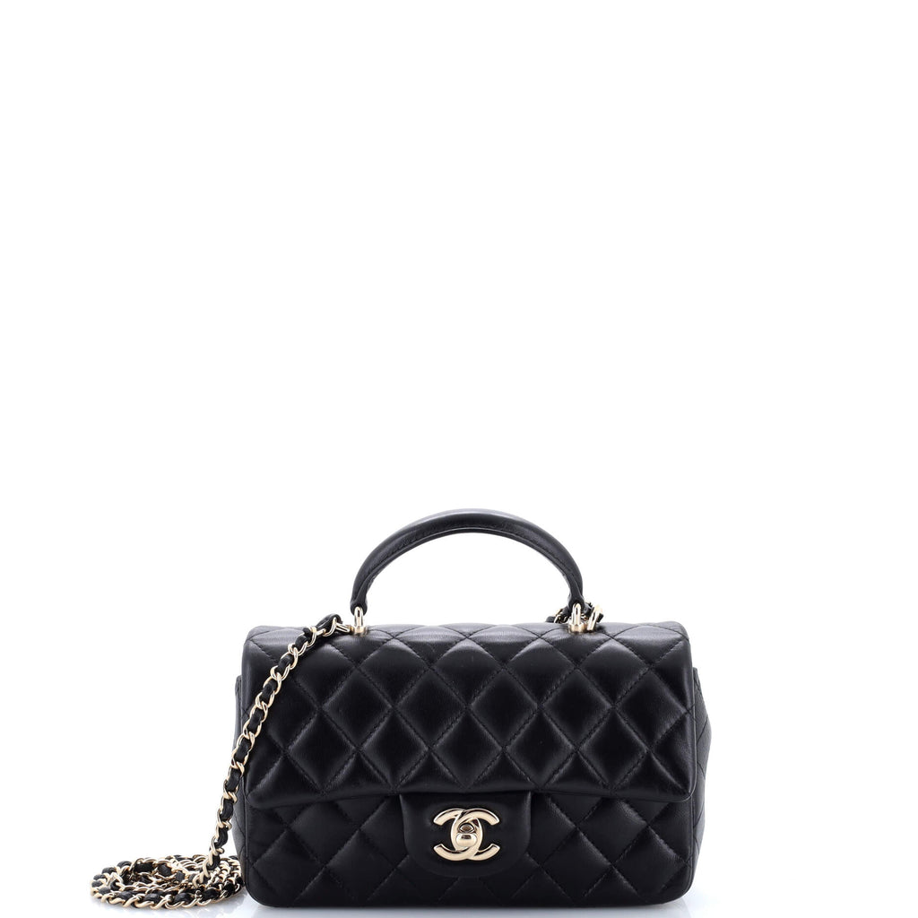 Classic Single Flap Top Handle Bag Quilted Lambskin Mini