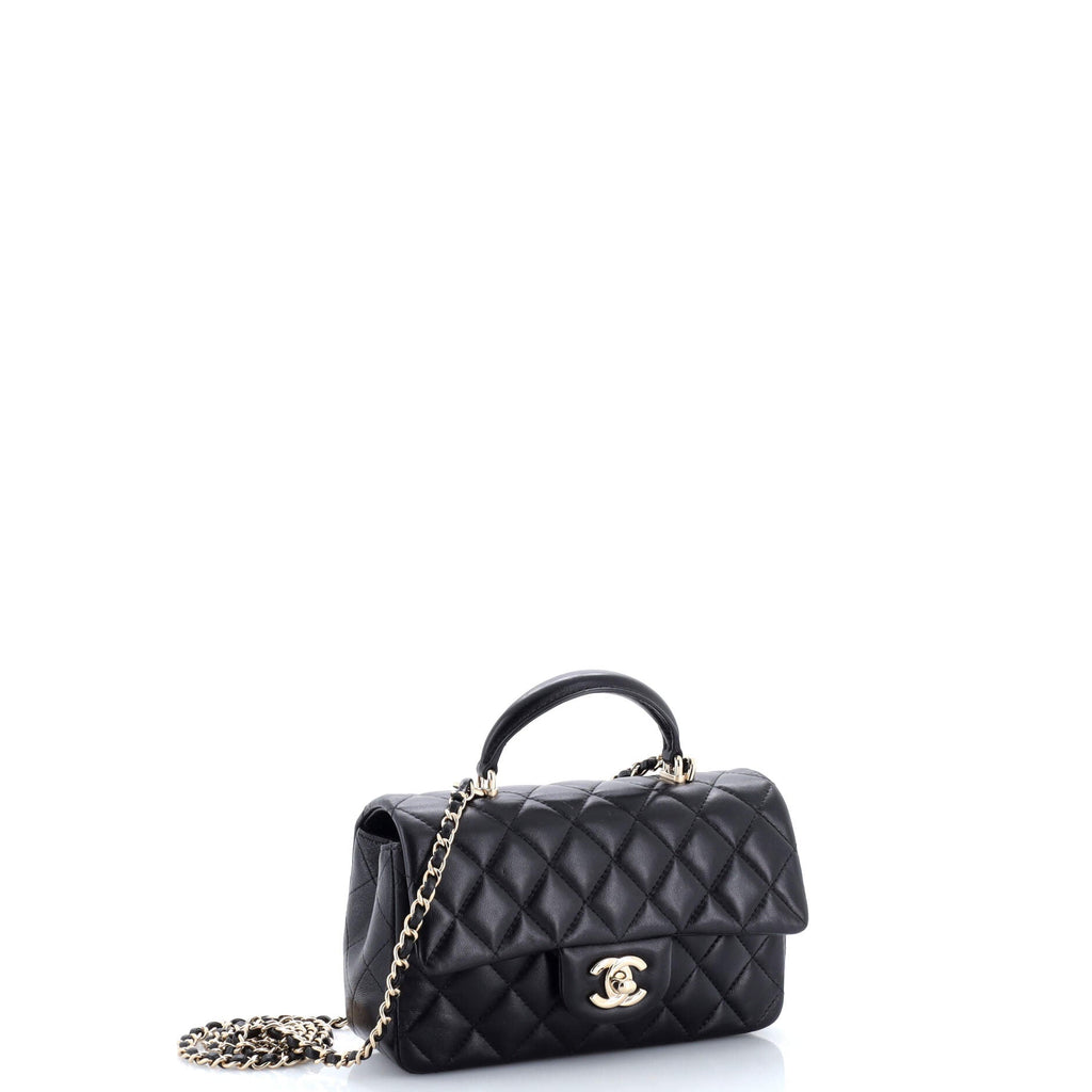 Classic Single Flap Top Handle Bag Quilted Lambskin Mini