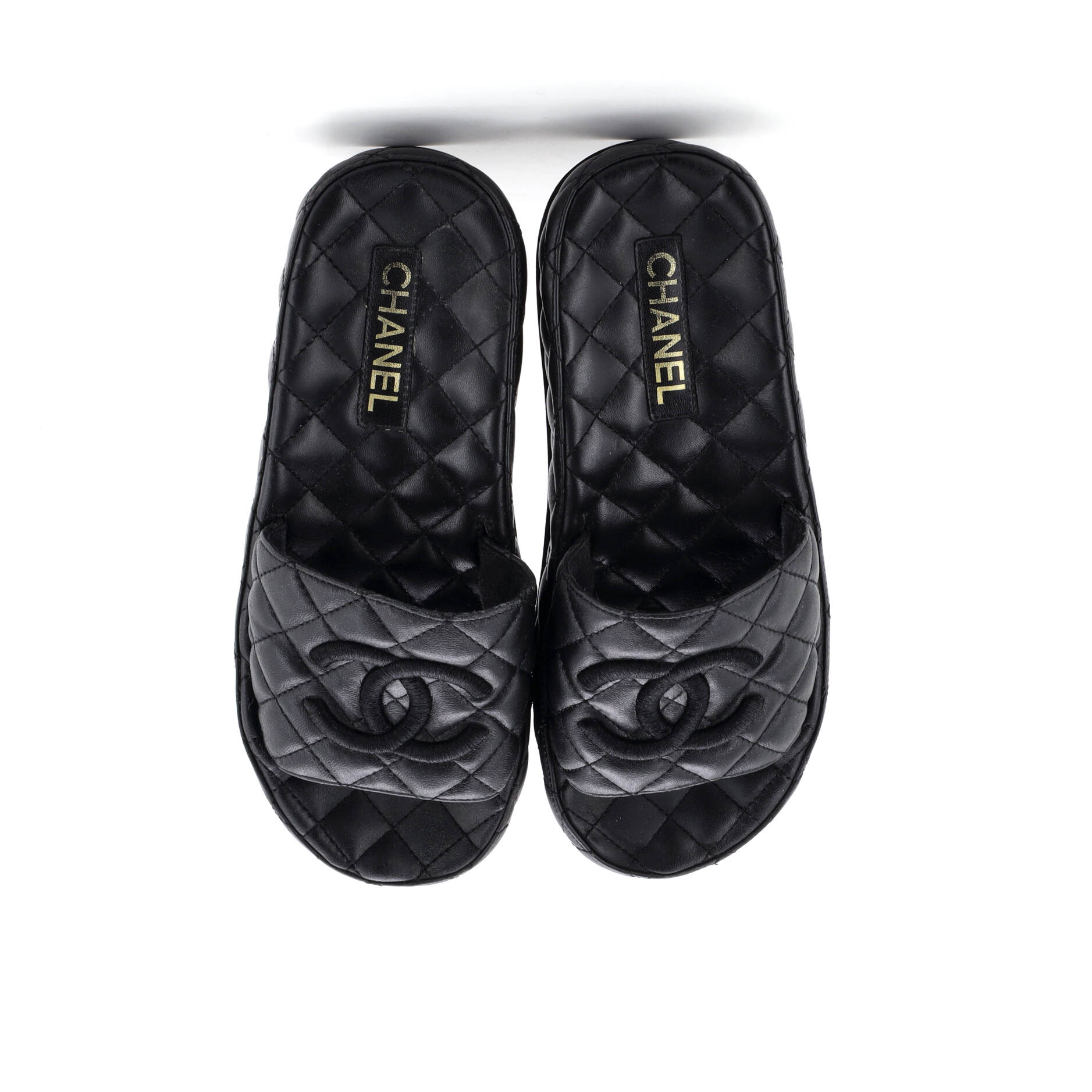 Women's CC Platform Slide Sandals Quilted Leather