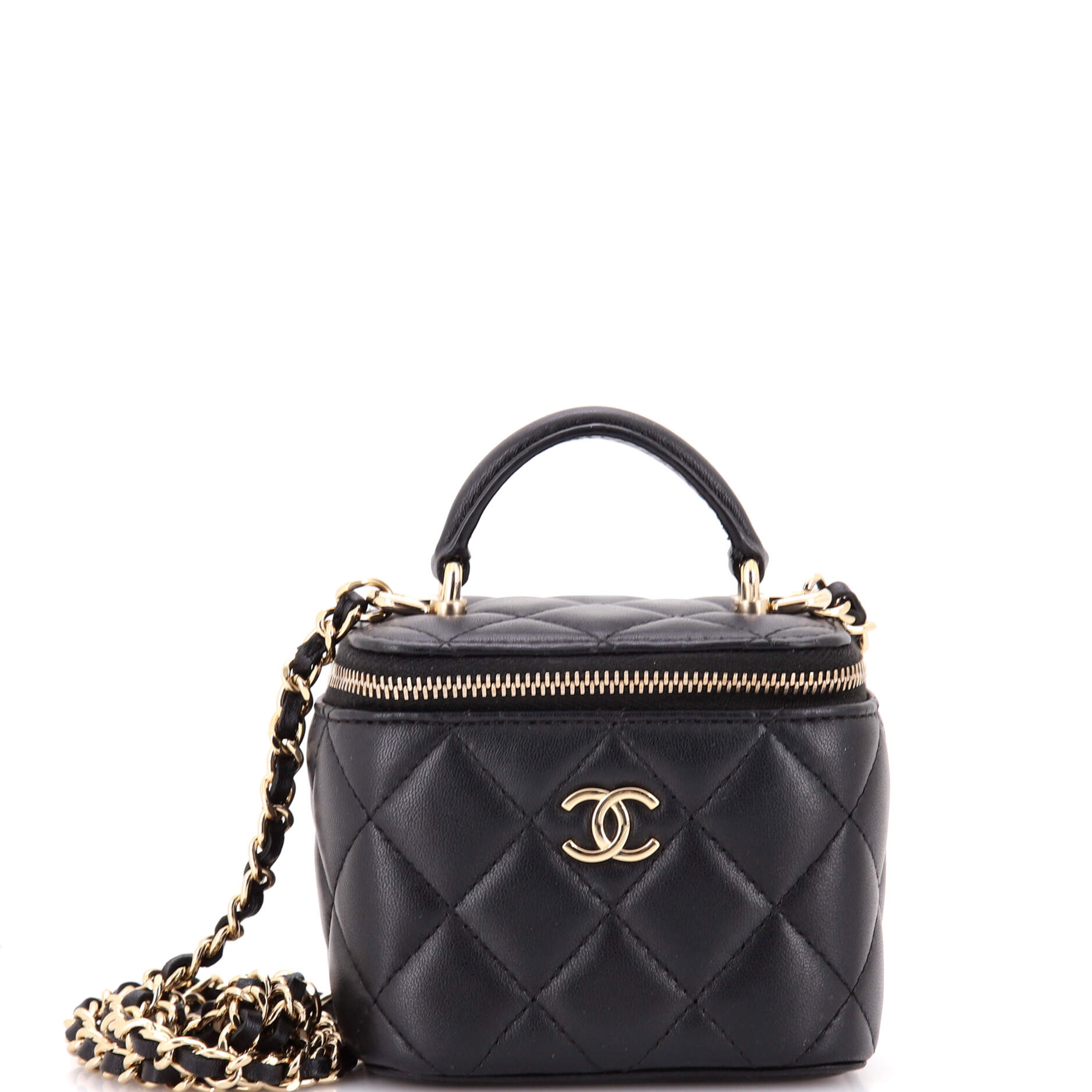 Classic Top Handle Vanity Case with Chain Quilted Lambskin Mini