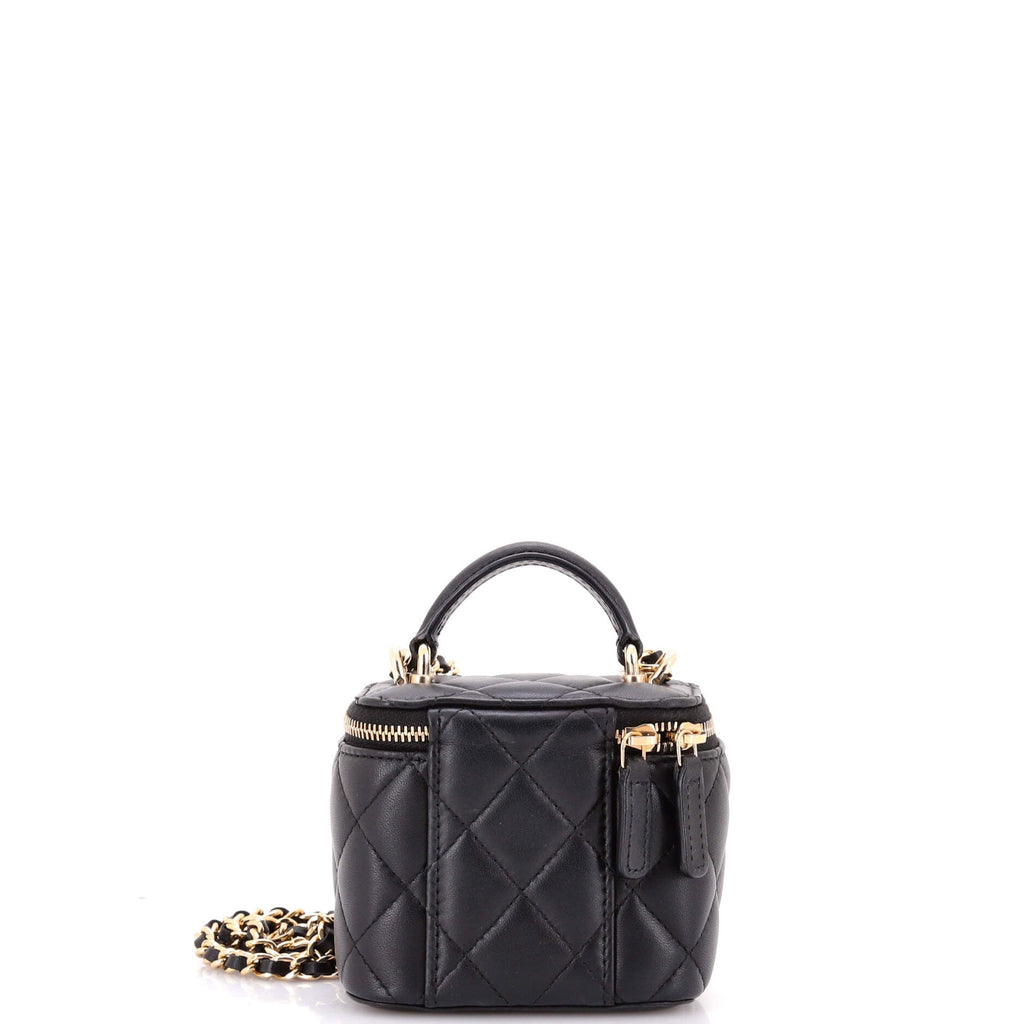 Classic Top Handle Vanity Case with Chain Quilted Lambskin Mini