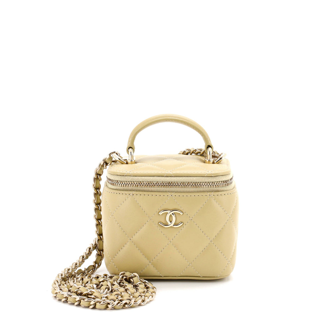 Classic Top Handle Vanity Case with Chain Quilted Lambskin Mini