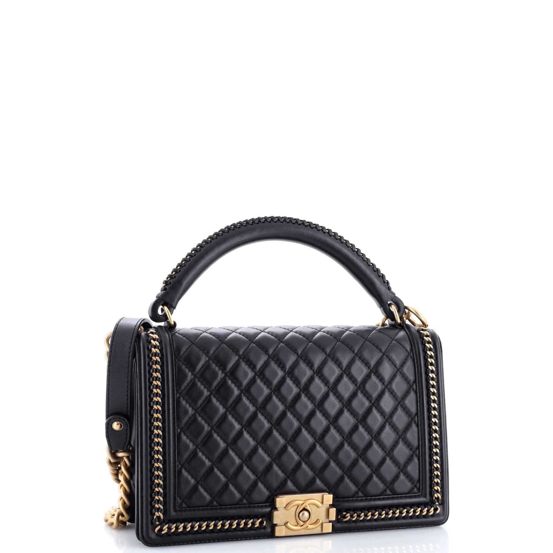 Chain Handle Boy Flap Bag Quilted Calfskin New Medium
