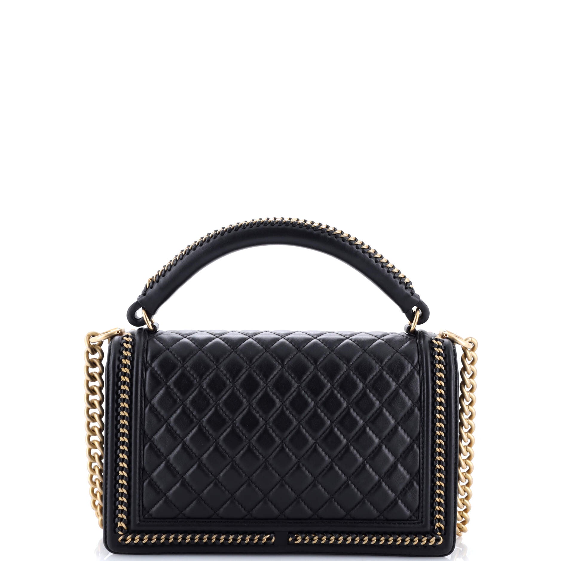 Chain Handle Boy Flap Bag Quilted Calfskin New Medium