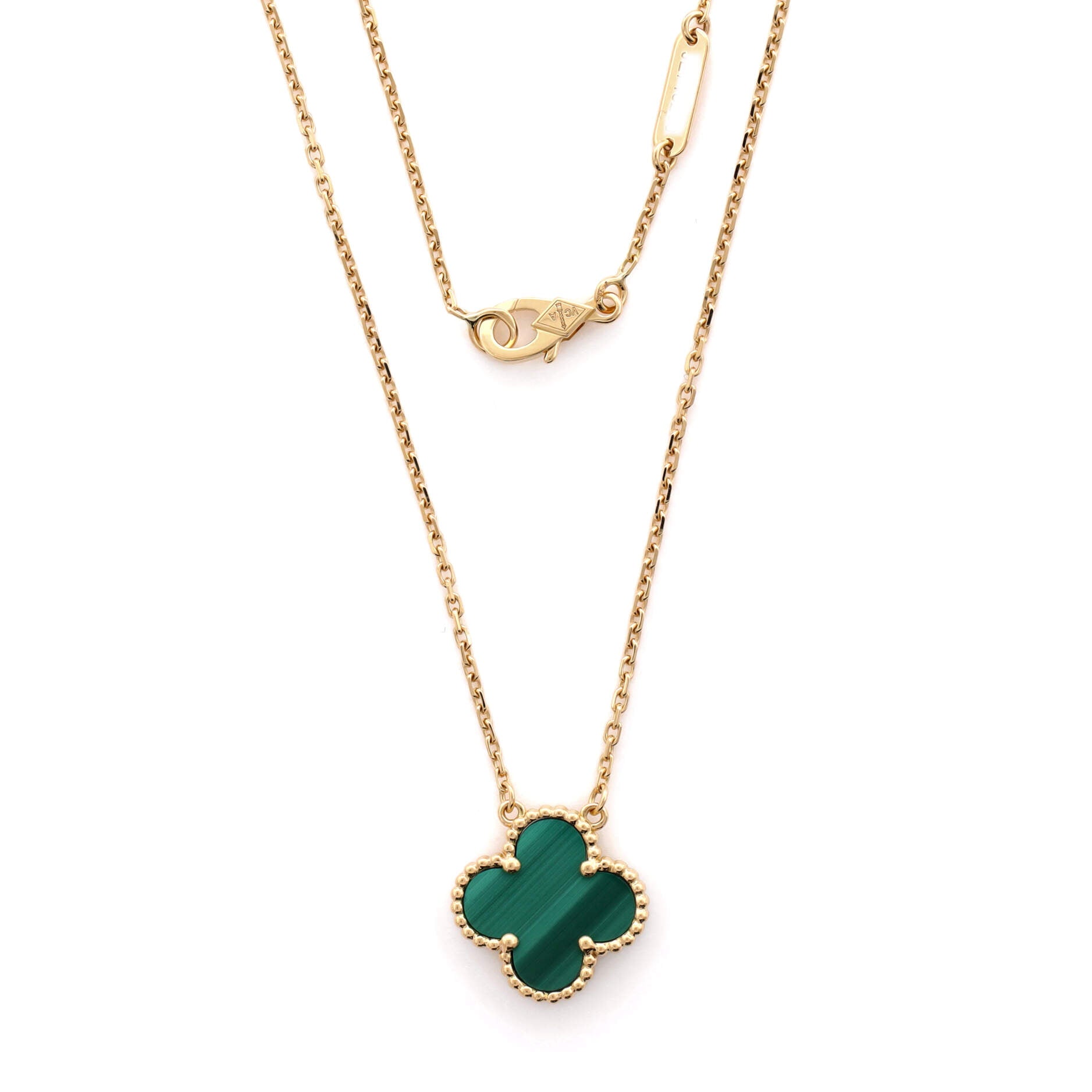 Vintage Alhambra Pendant Necklace 18K Yellow Gold and Malachite