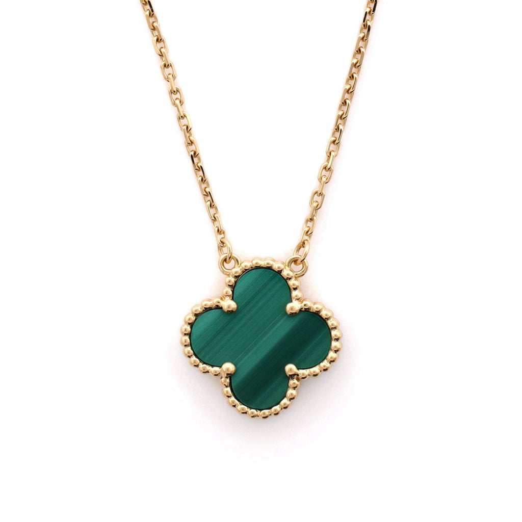 Vintage Alhambra Pendant Necklace 18K Yellow Gold and Malachite