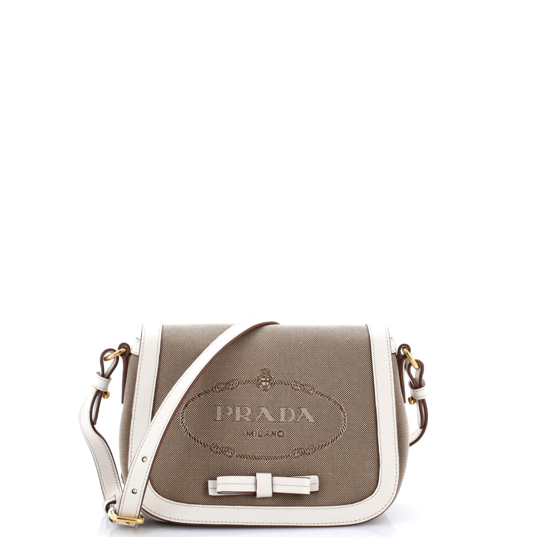 Logo Saddle Flap Bag Canvas with Leather Small