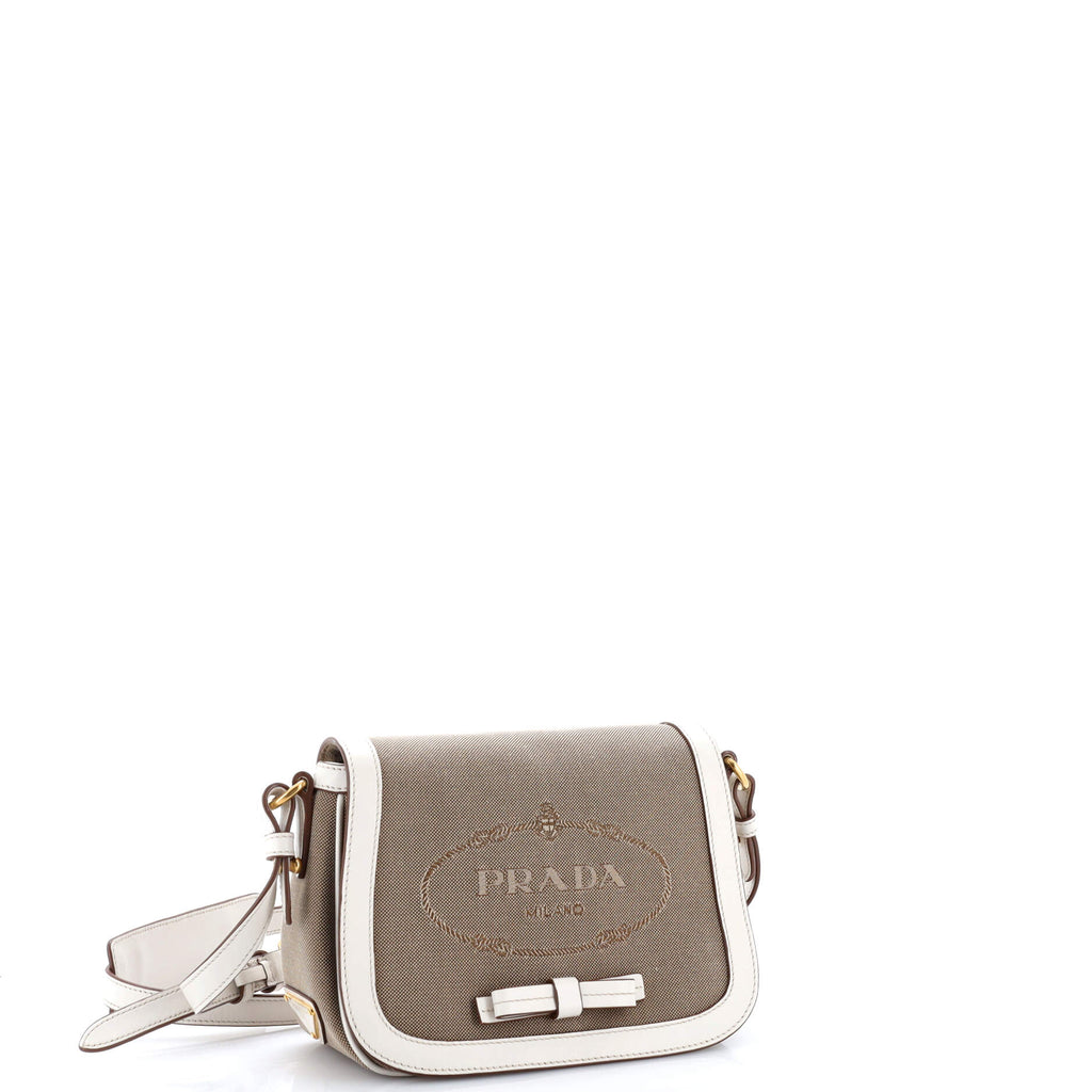 Logo Saddle Flap Bag Canvas with Leather Small