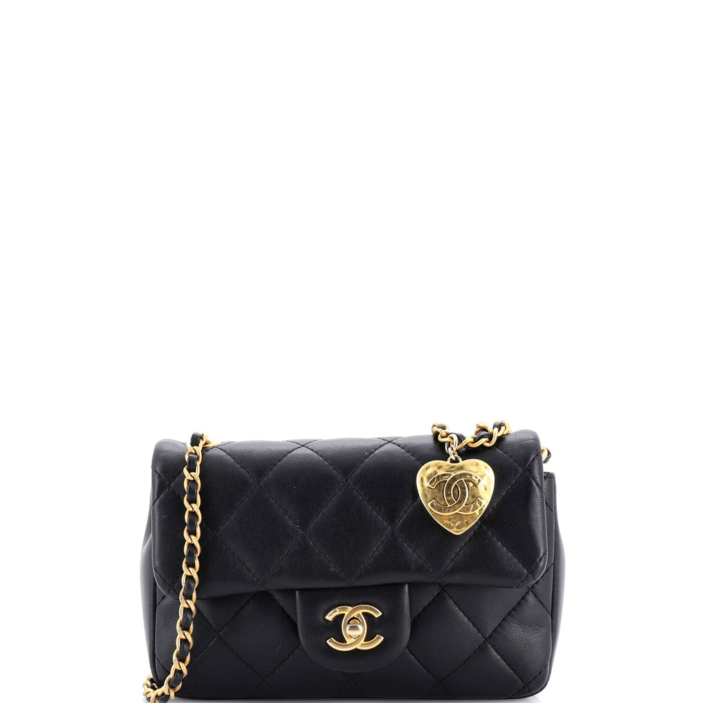 Heart Charms Flap Bag Quilted Lambskin Mini