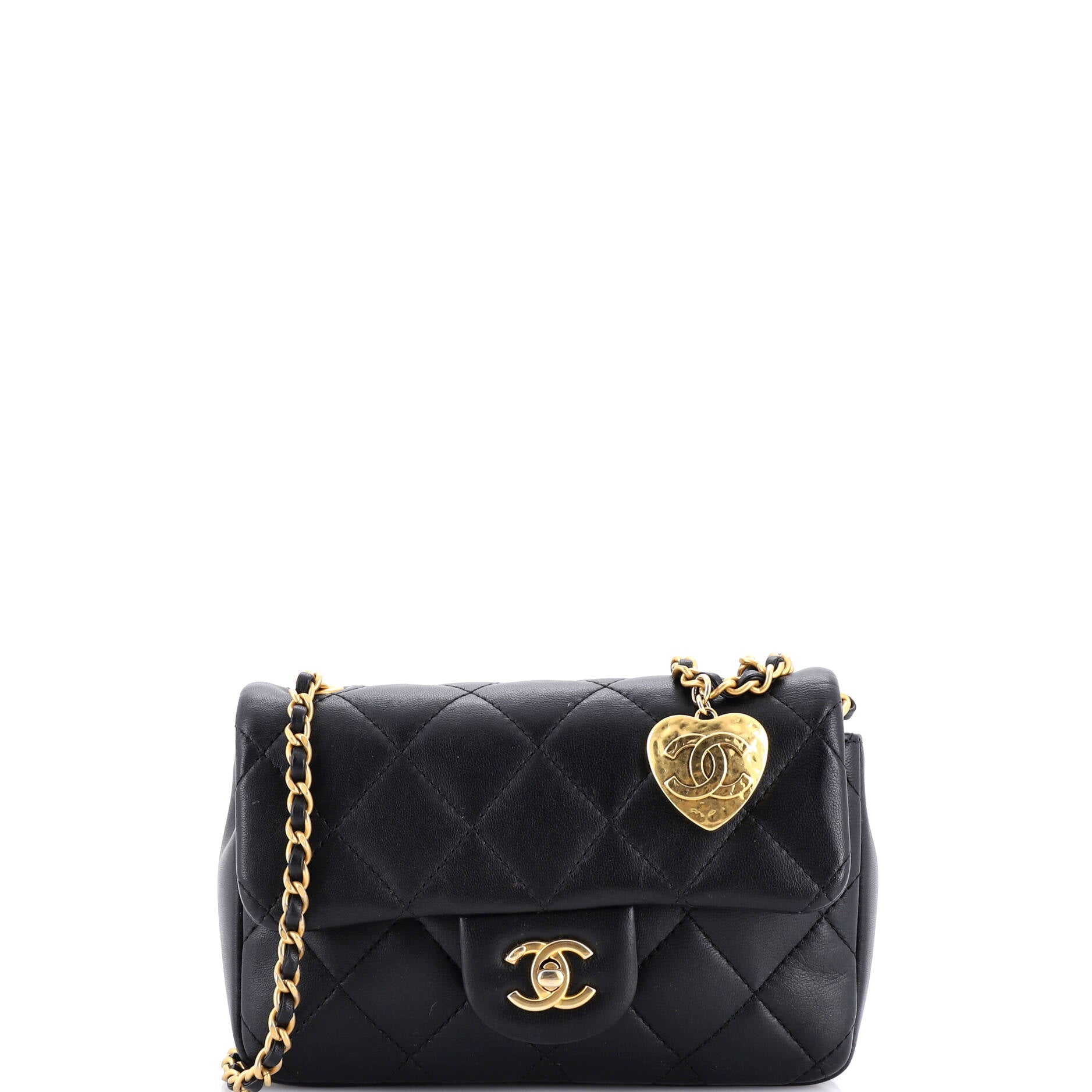 Heart Charms Flap Bag Quilted Lambskin Mini