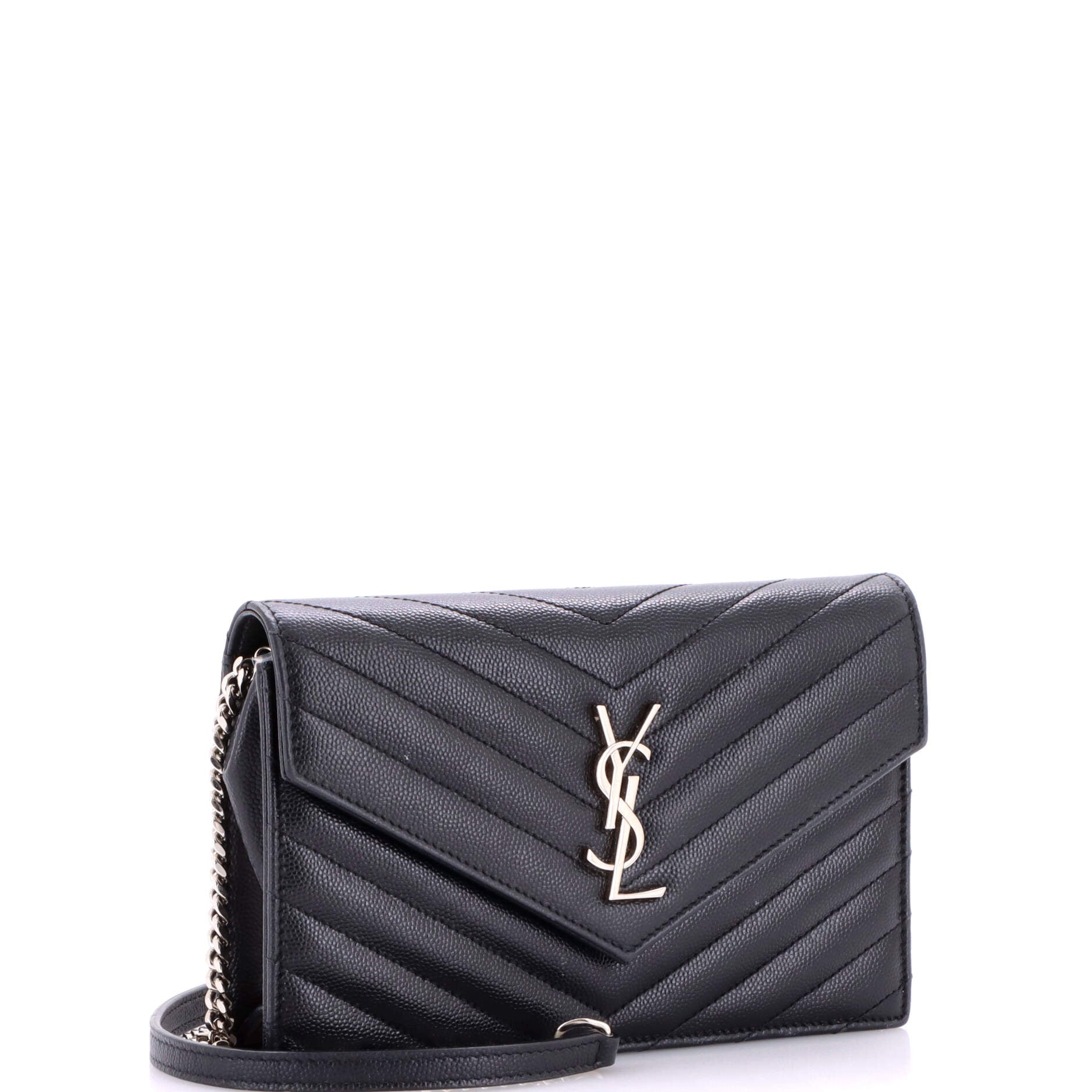 Classic Monogram Wallet on Chain Matelasse Chevron Leather Small