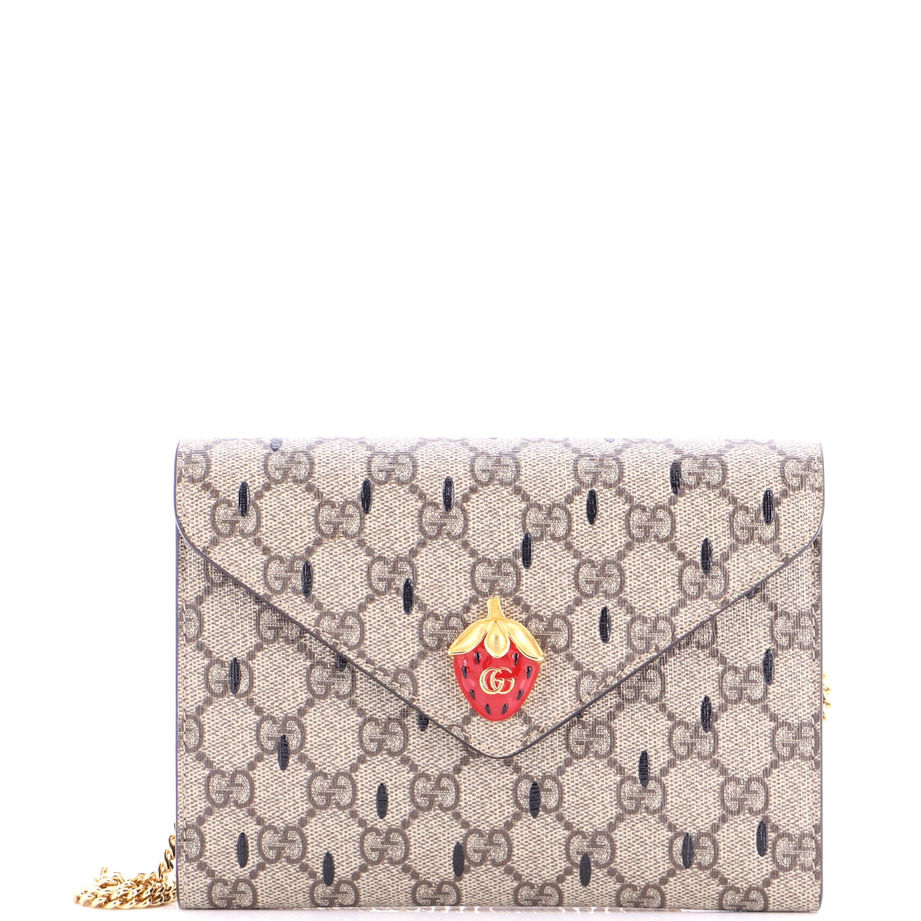 Strawberry Wallet on Chain Printed GG Coated Canvas Mini