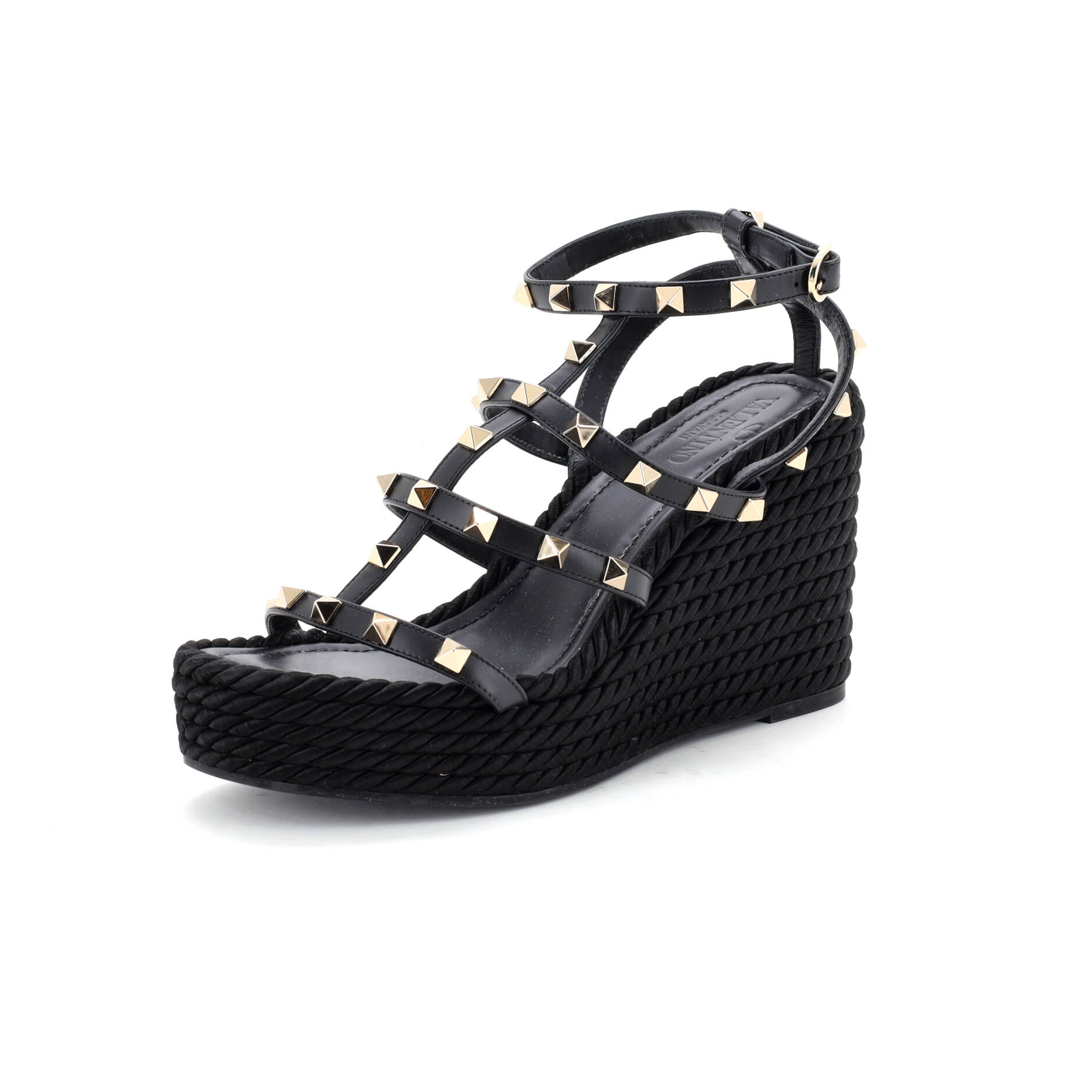 Women's Rockstud Caged Wedge Sandals Leather with Rope Detail