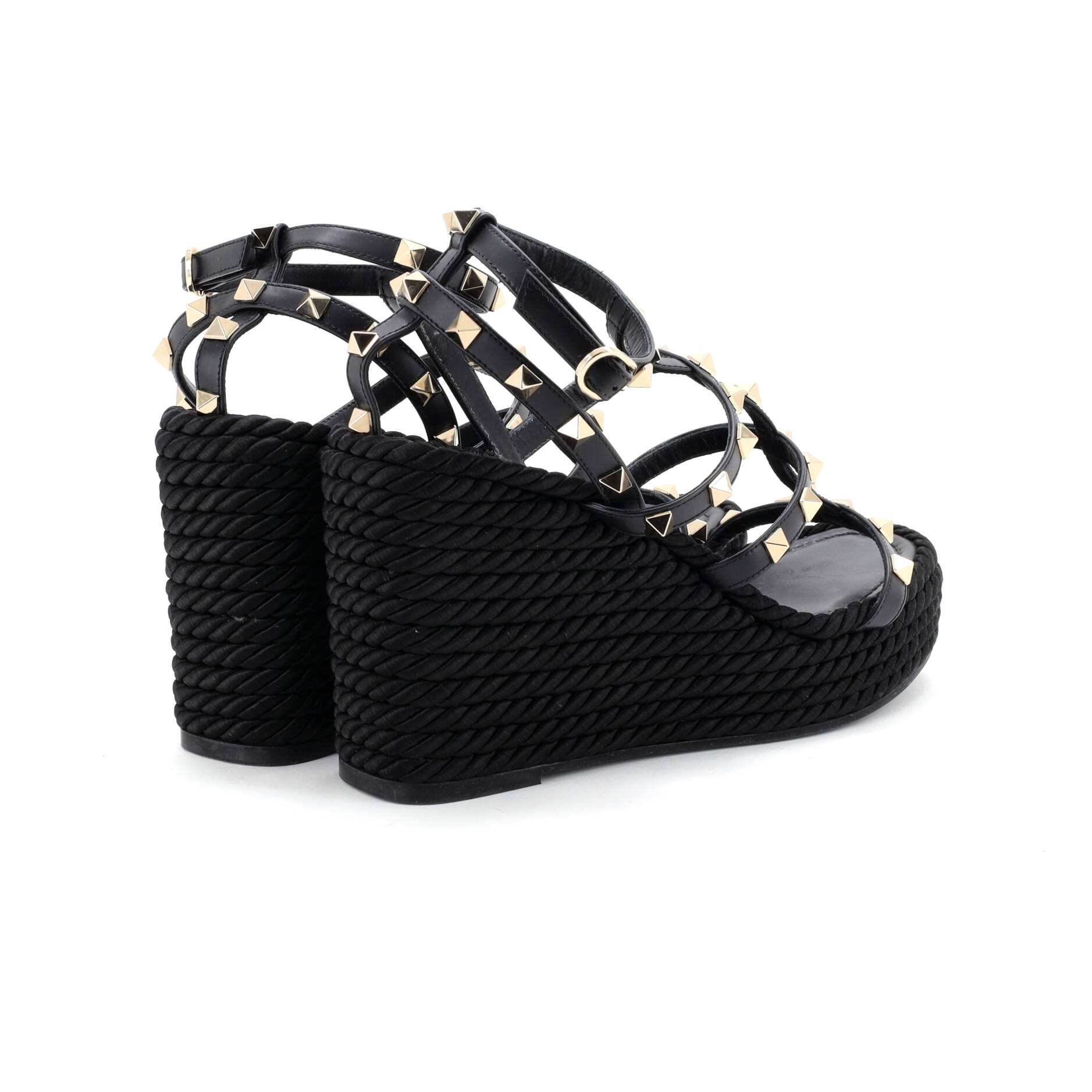 Women's Rockstud Caged Wedge Sandals Leather with Rope Detail
