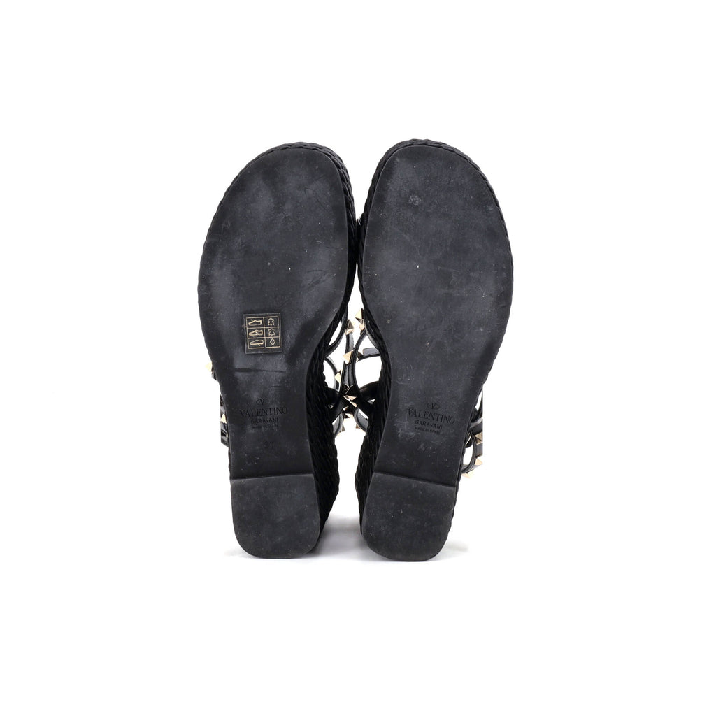 Women's Rockstud Caged Wedge Sandals Leather with Rope Detail