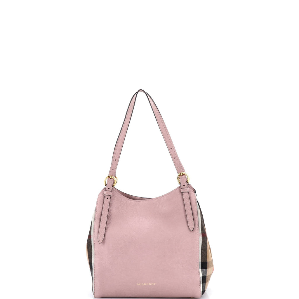 Canterbury Tote Leather and House Check Canvas Small