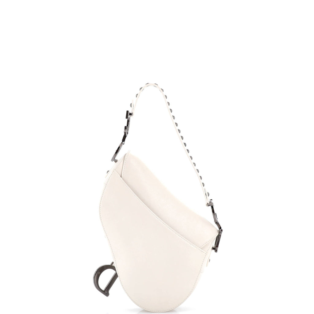 Saddle Handbag with Strap Studded Leather Medium
