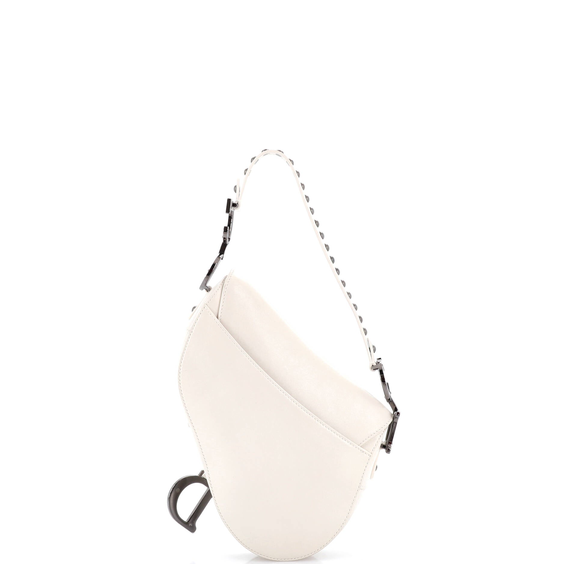 Saddle Handbag with Strap Studded Leather Medium