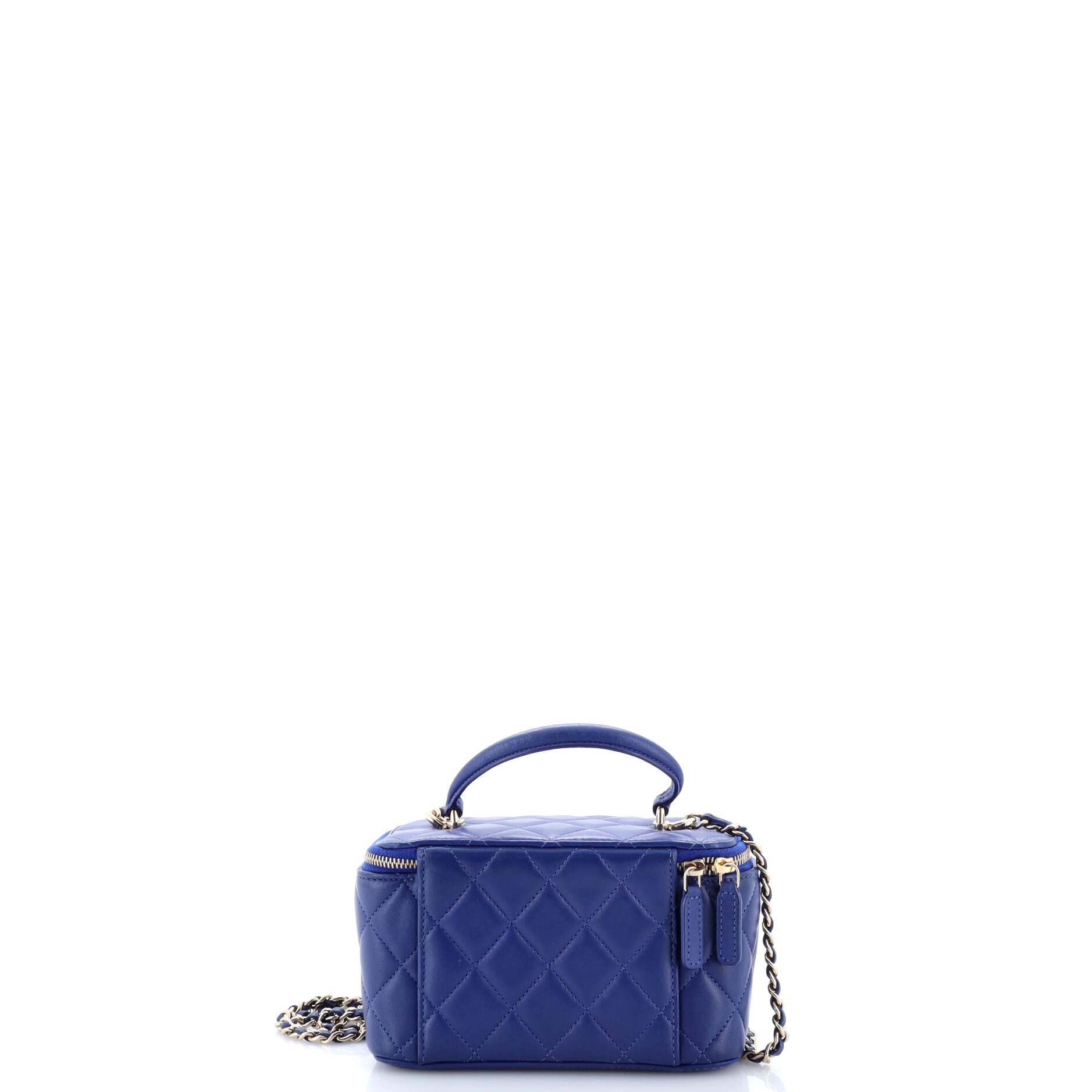 Classic Top Handle Vanity Case with Chain Quilted Lambskin Small