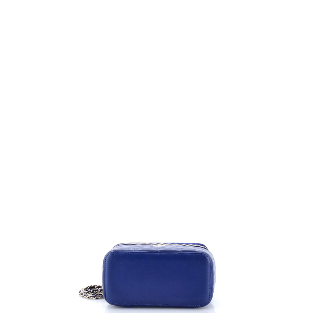 Classic Top Handle Vanity Case with Chain Quilted Lambskin Small