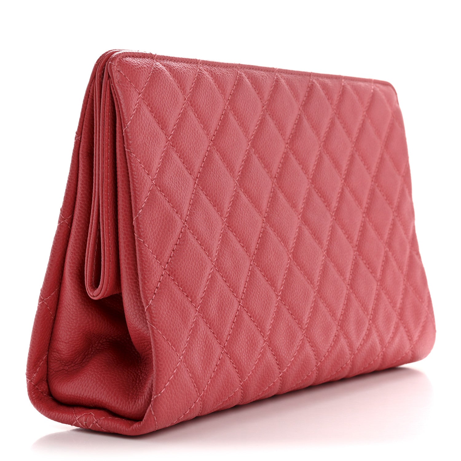 Caviar Quilted CC Large Clutch Coral