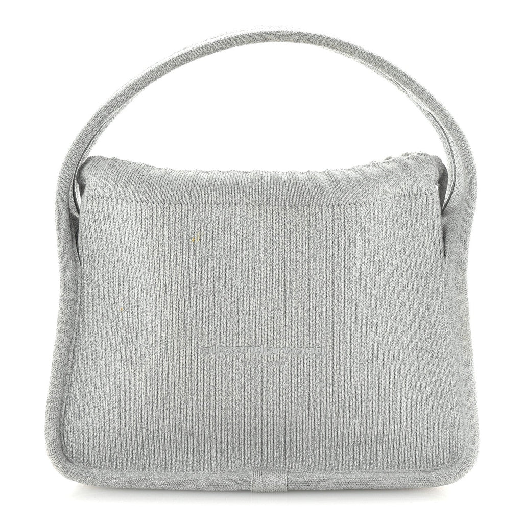 Metallic Ribbed Knit Small Ryan Bag Silver