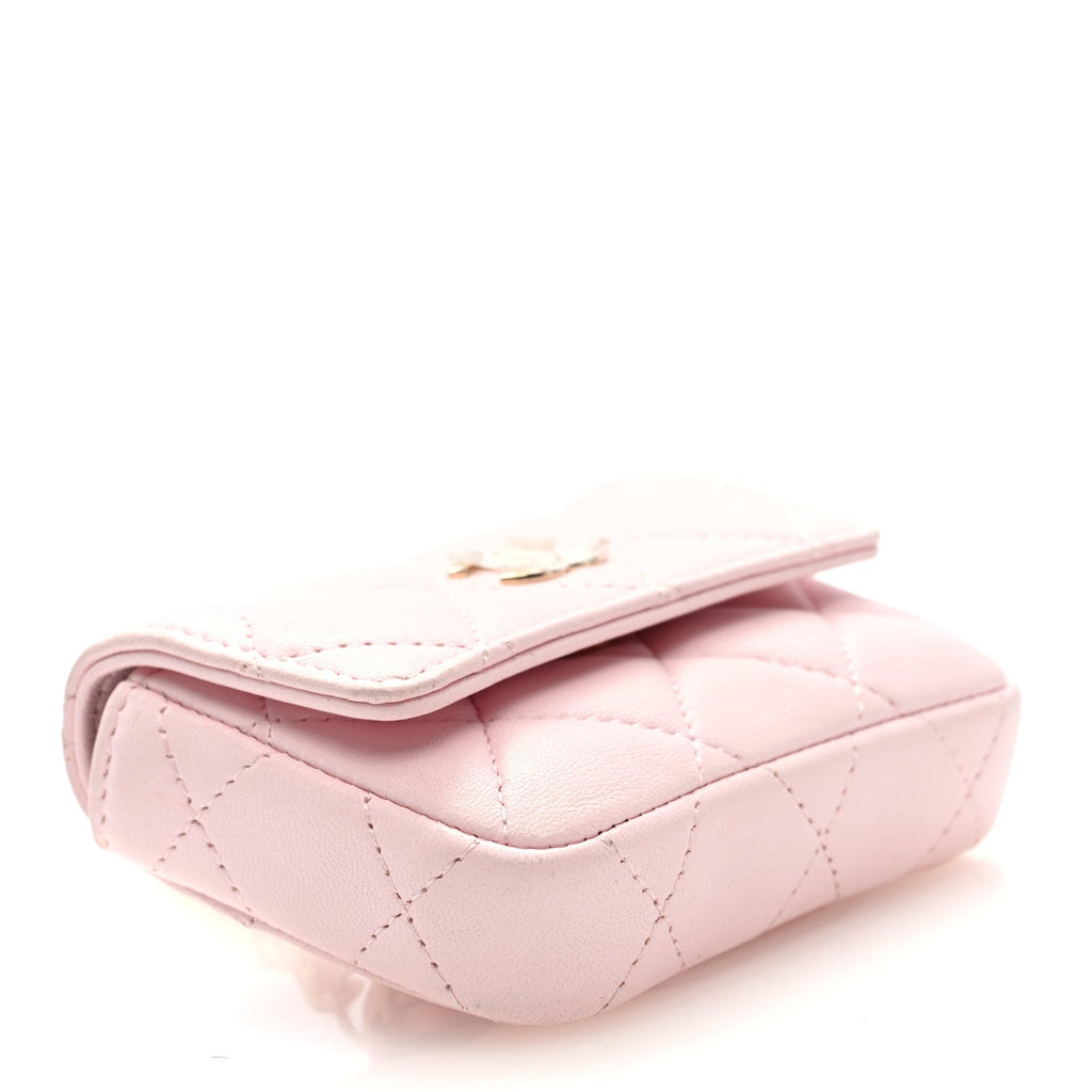 Lambskin Quilted Pearl Chain Belt Bag Light Pink