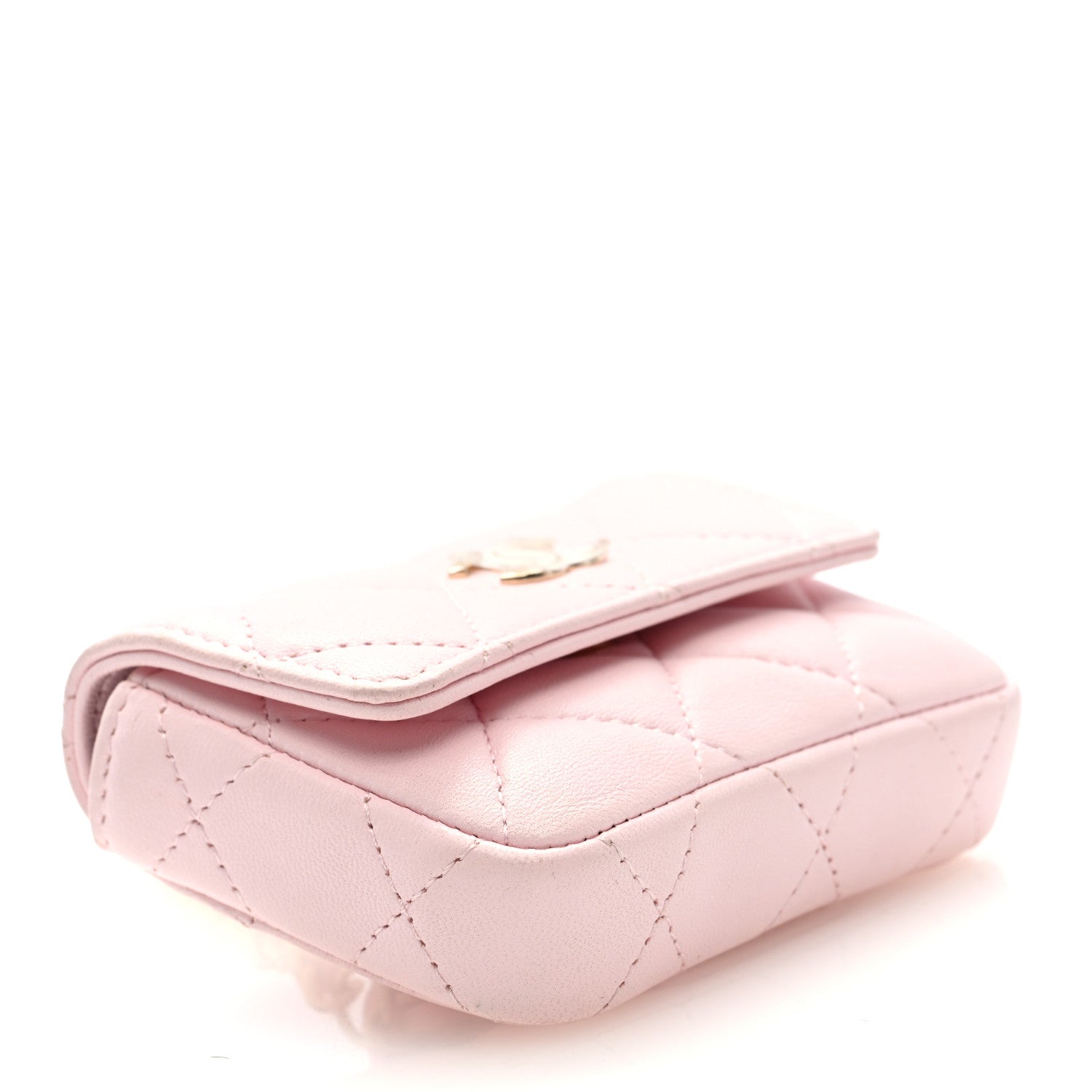Lambskin Quilted Pearl Chain Belt Bag Light Pink