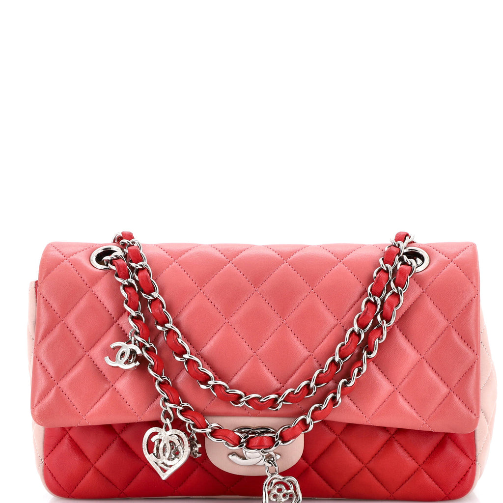 Tricolor Valentine Crystal Hearts Flap Bag Quilted Lambskin Medium