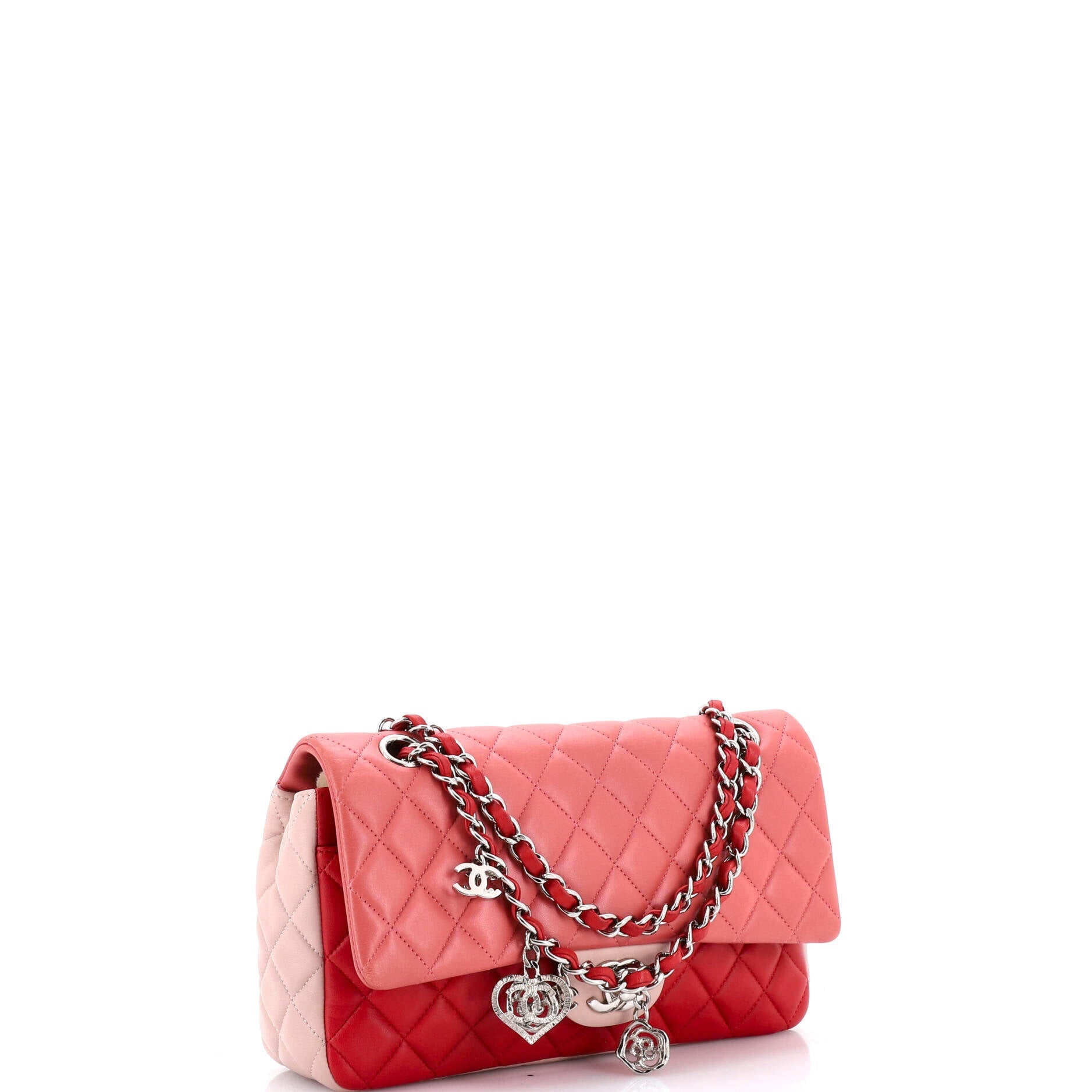 Tricolor Valentine Crystal Hearts Flap Bag Quilted Lambskin Medium