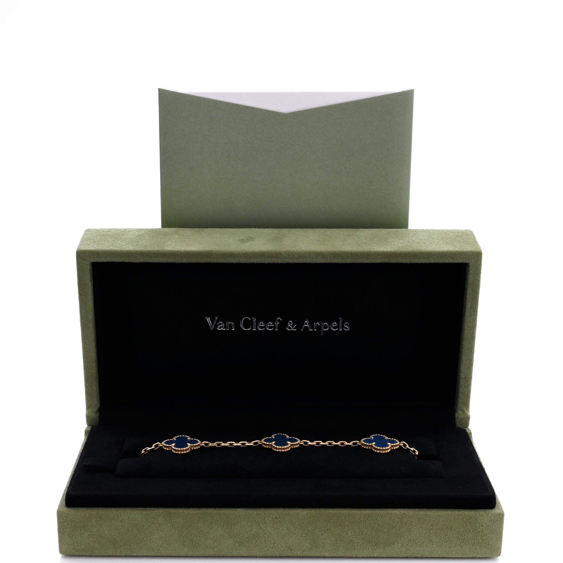 Vintage Alhambra 5 Motifs Bracelet 18K Yellow Gold and Agate