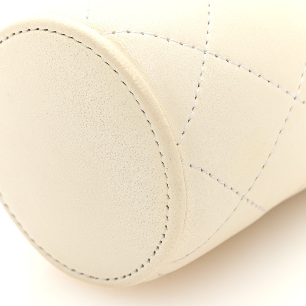 Lambskin Quilted Mini Bucket Bag With Chain White