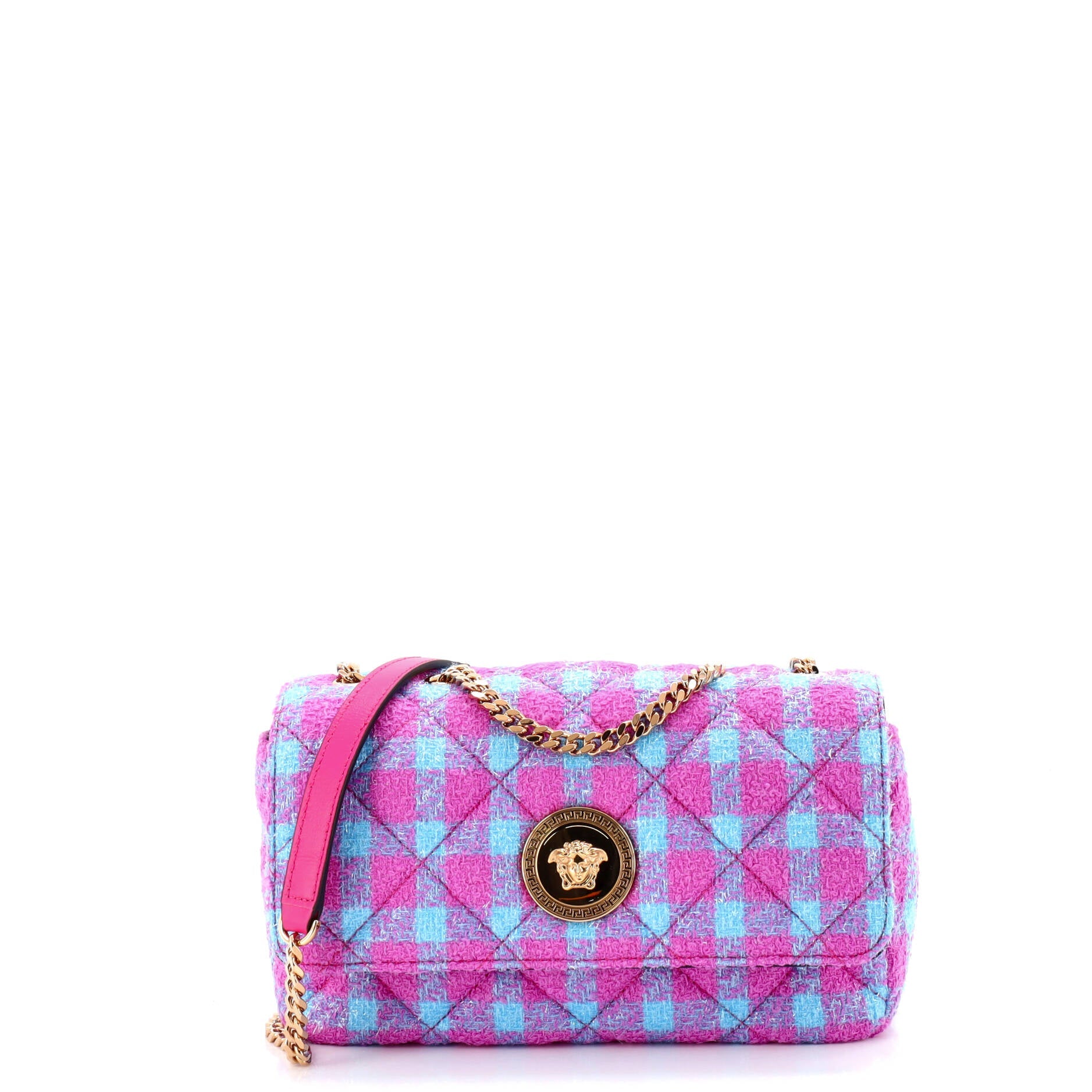 Medusa Icon Chain Flap Bag Quilted Tweed East West