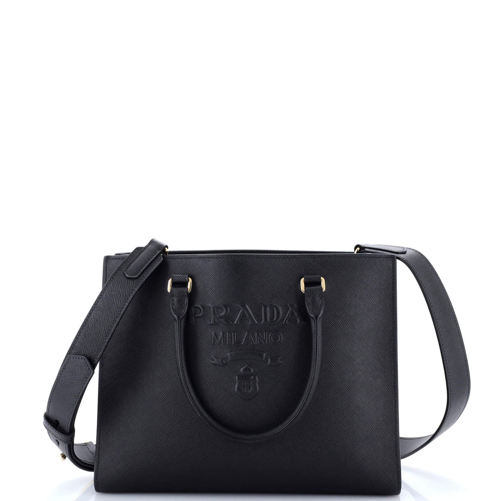 Lux Embossed Logo Tote Saffiano Leather Medium