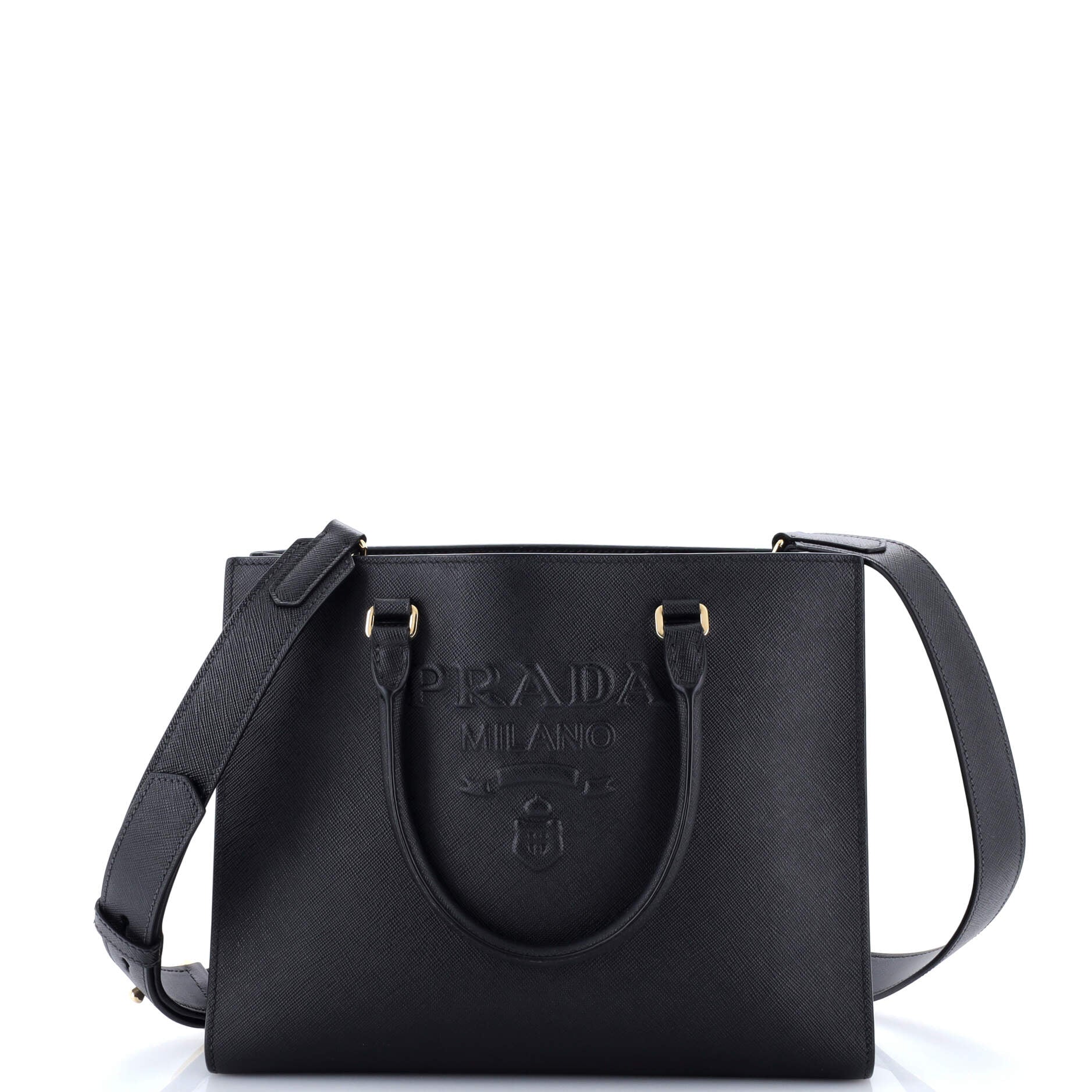 Lux Embossed Logo Tote Saffiano Leather Medium