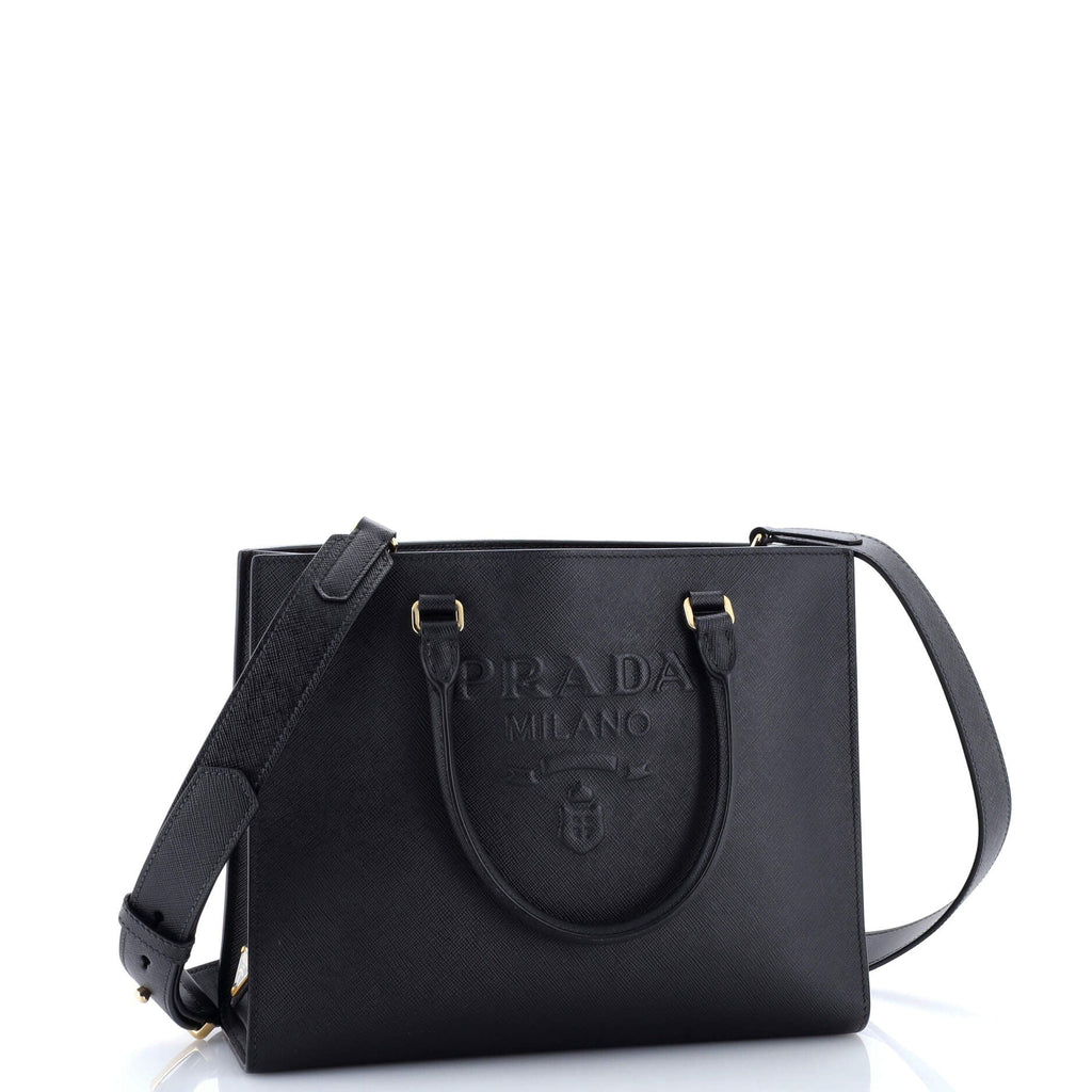 Lux Embossed Logo Tote Saffiano Leather Medium
