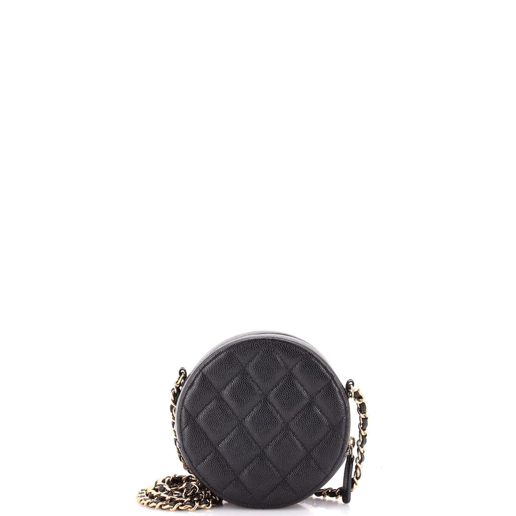 Round Clutch with Chain Quilted Caviar Mini