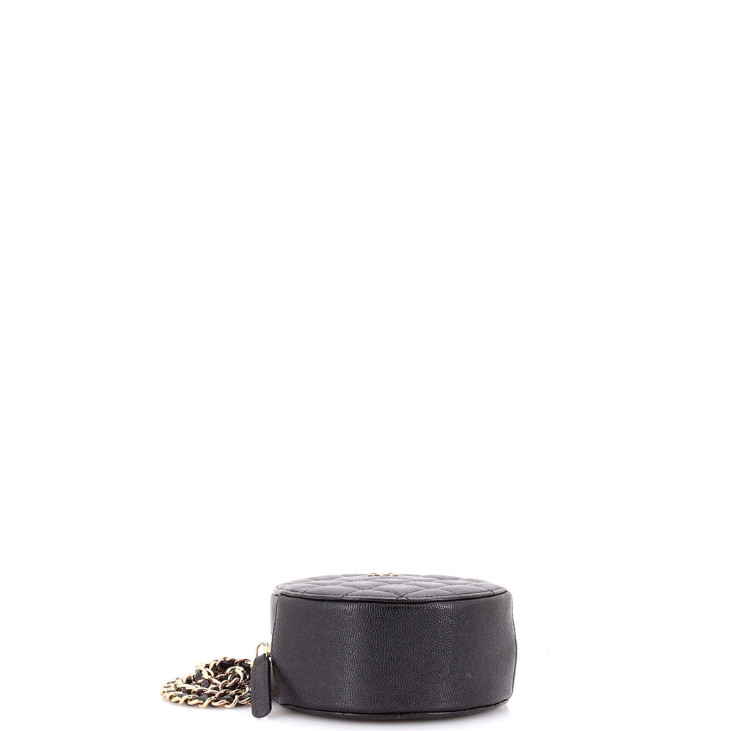 Round Clutch with Chain Quilted Caviar Mini
